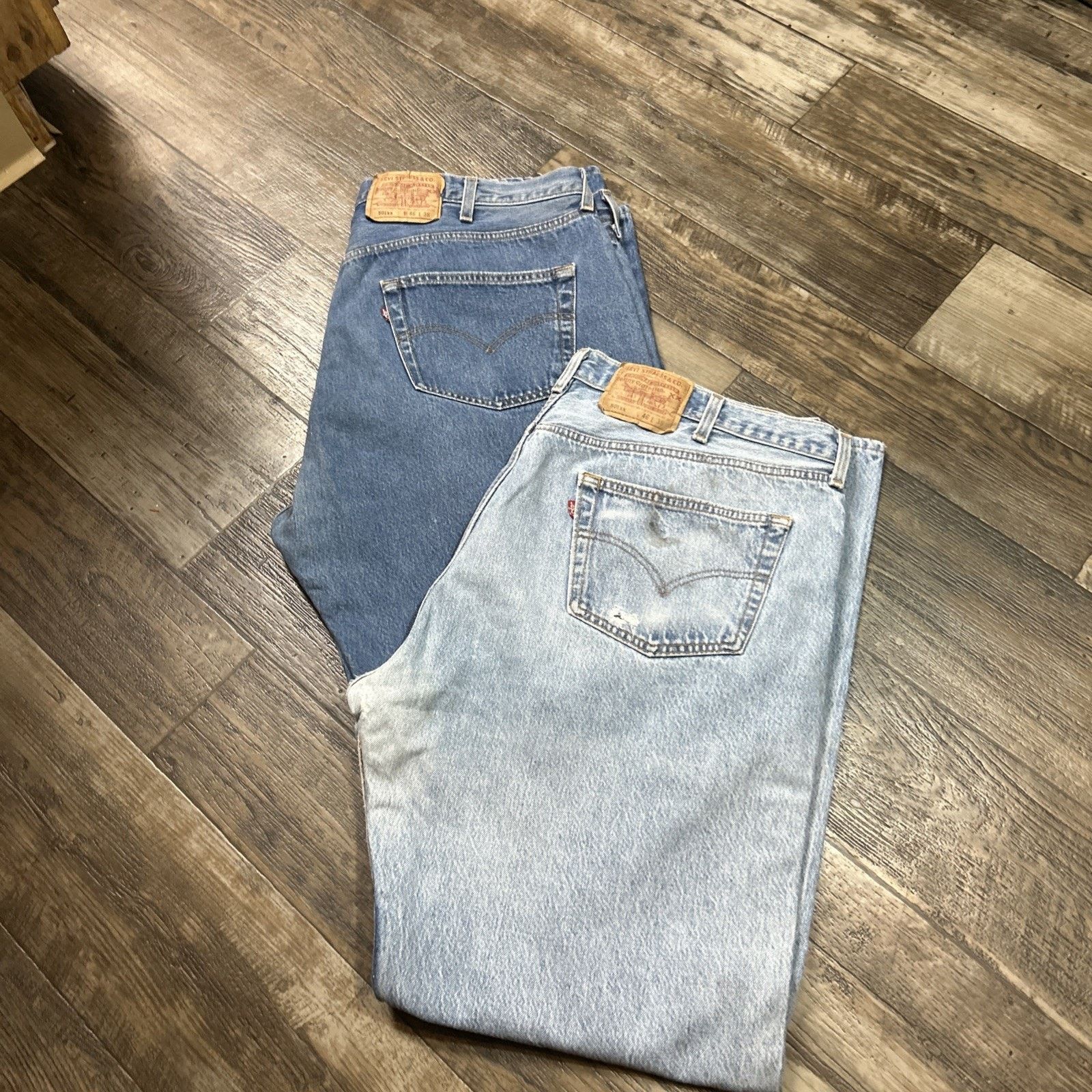 Levi's Lot 2 Levis 501 Cotton Jeans 46x38 USA Made 90s Button Fly Size US 44 / EU 60 - 1 Thumbnail