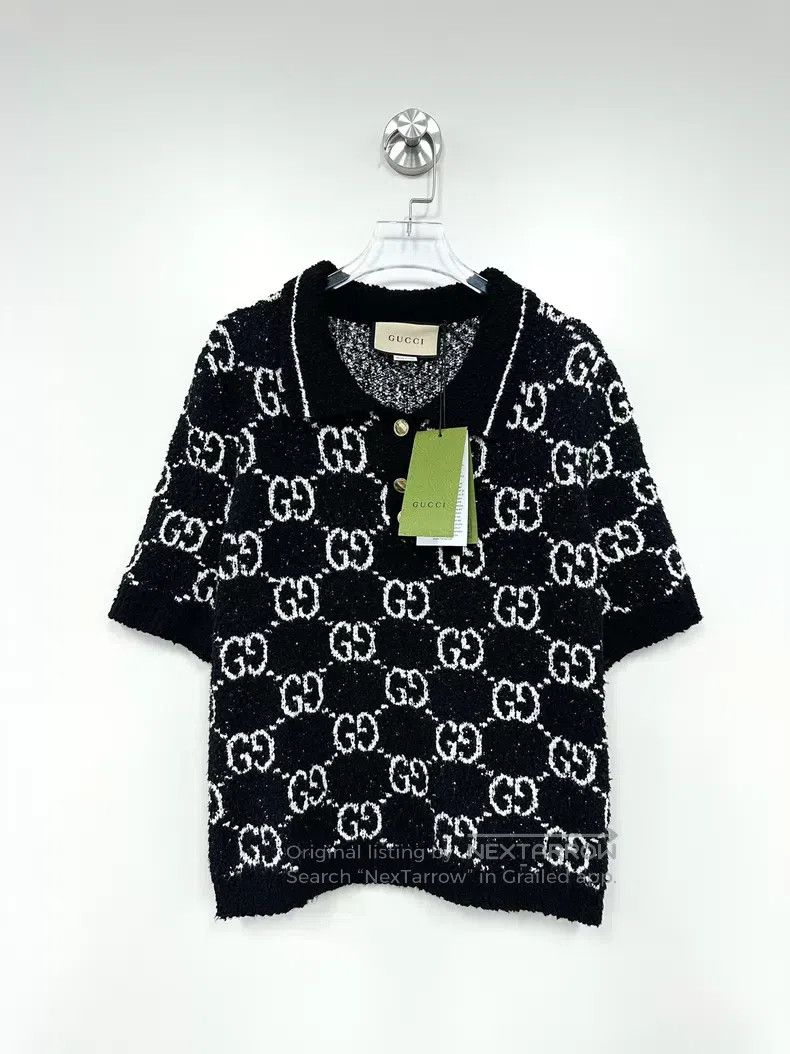 Gucci Gucci Black Double G Full Printed Wool Knitted Short-Sleev Size L / US 10 / IT 46 - 1 Thumbnail
