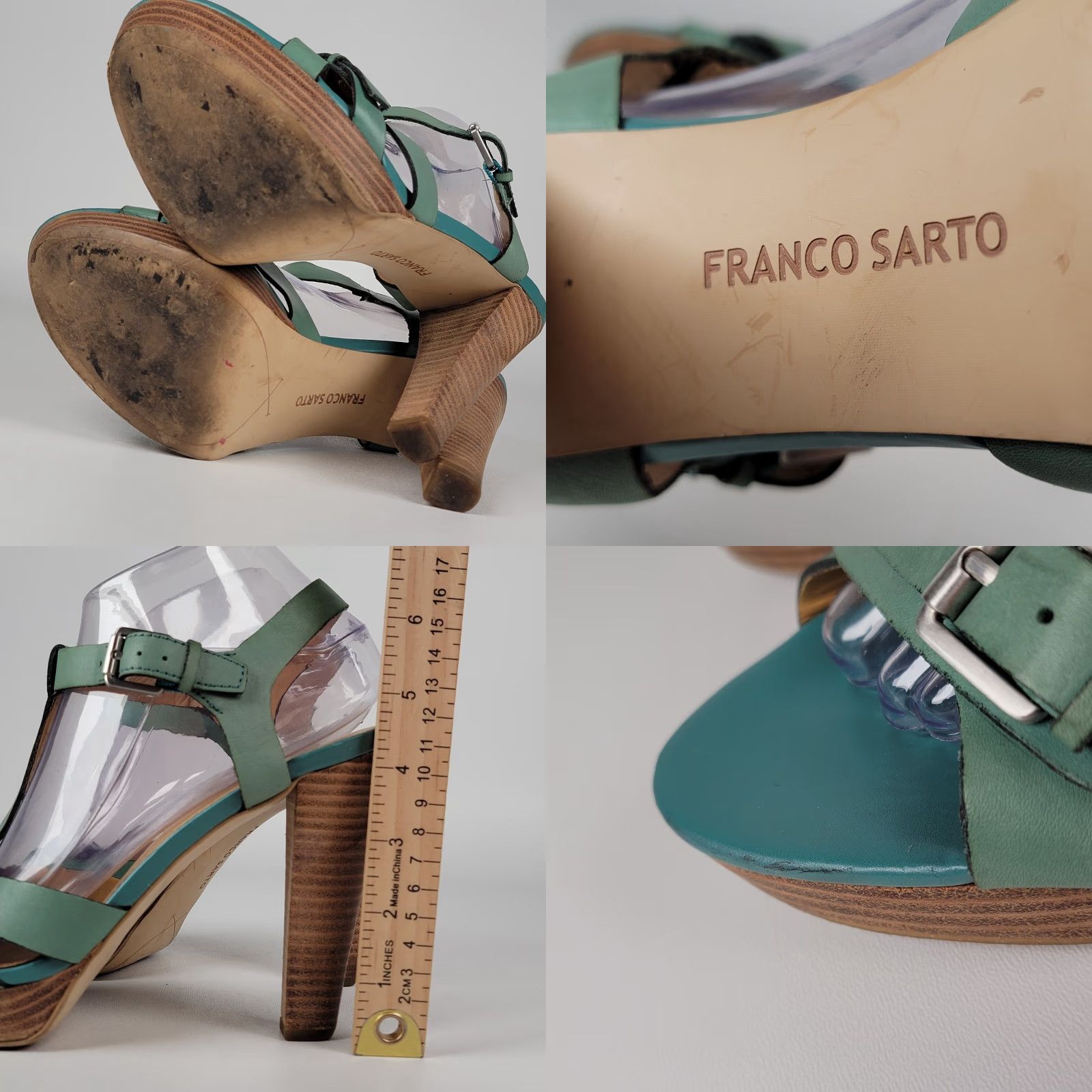 Franco Sarto Franco Sarto Heel Women Platform Open Toe T Strap Buckle Leather Blue Green 9M Size US 7 / IT 37 - 8 Thumbnail