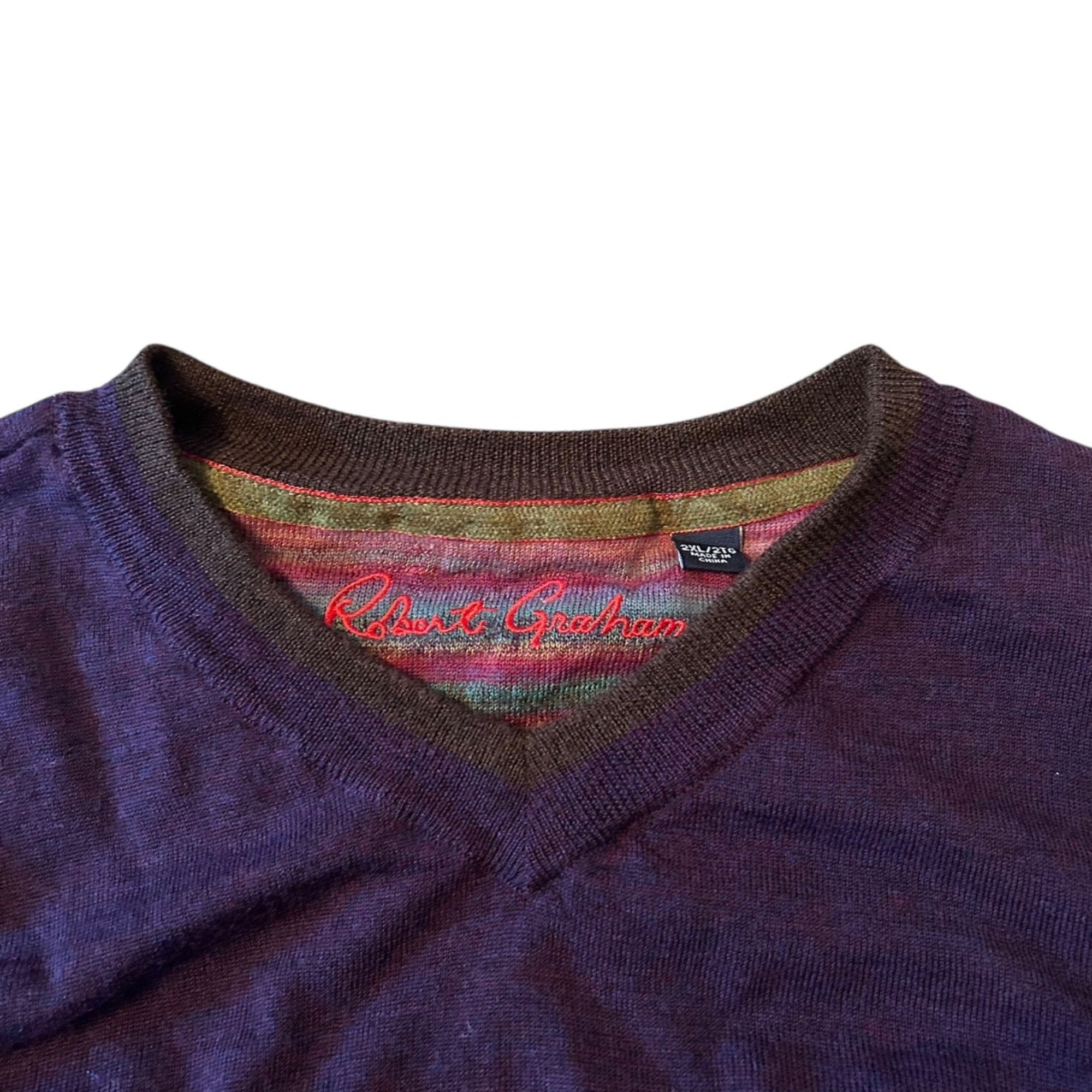 Robert Graham Robert Graham 100% Wool Classic Preppy V-Neck Sweater 2XL Size US XXL / EU 58 / 5 - 4 Thumbnail