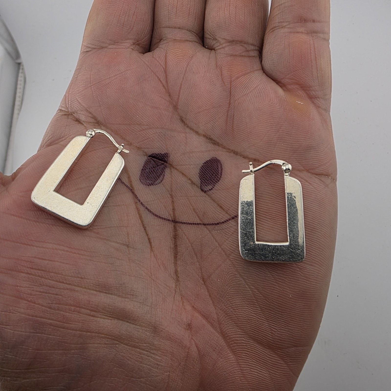 Other Sterling Silver Rectangle Hoop Earrings Minimalist Geometric Size ONE SIZE - 1 Thumbnail