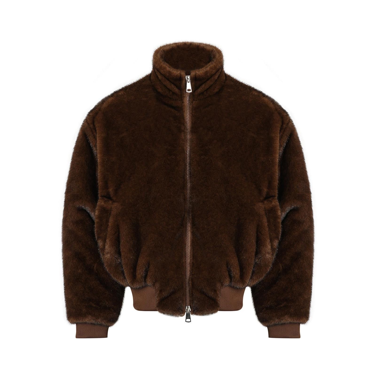 Japanese Brand Brown Faux Fur Bomber Jacket, Quilted Lining Outerwear Size US M / EU 48-50 / 2 - 1 Thumbnail