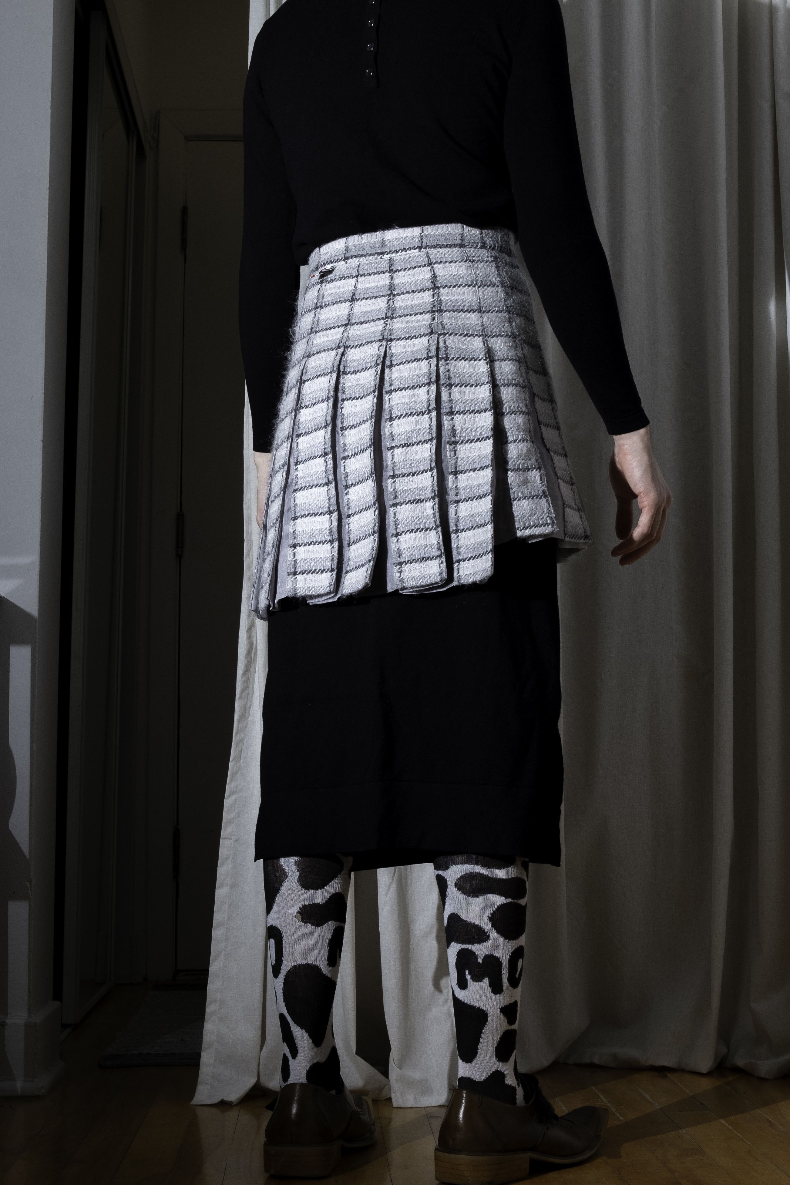 Thom Browne Mohair Plaid Pleated Mini Skirt