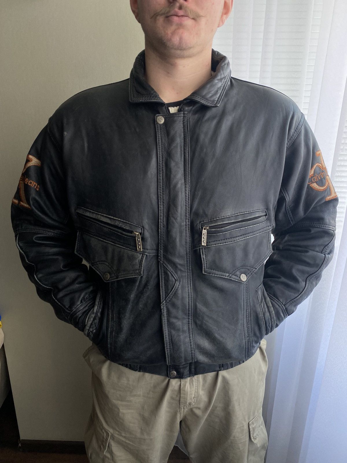 Calvin Klein Vintage Calvin Klein Jeans Of America Leather Jacket 90s USA Size US L / EU 52-54 / 3 - 3 Thumbnail