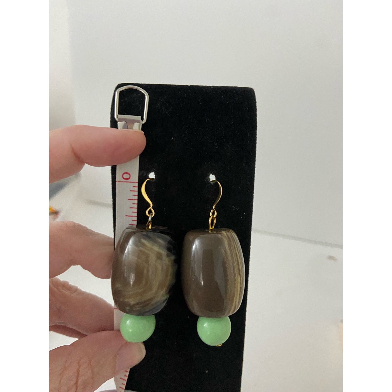Handmade Handmade brown and light green bead earrings Size ONE SIZE - 3 Thumbnail
