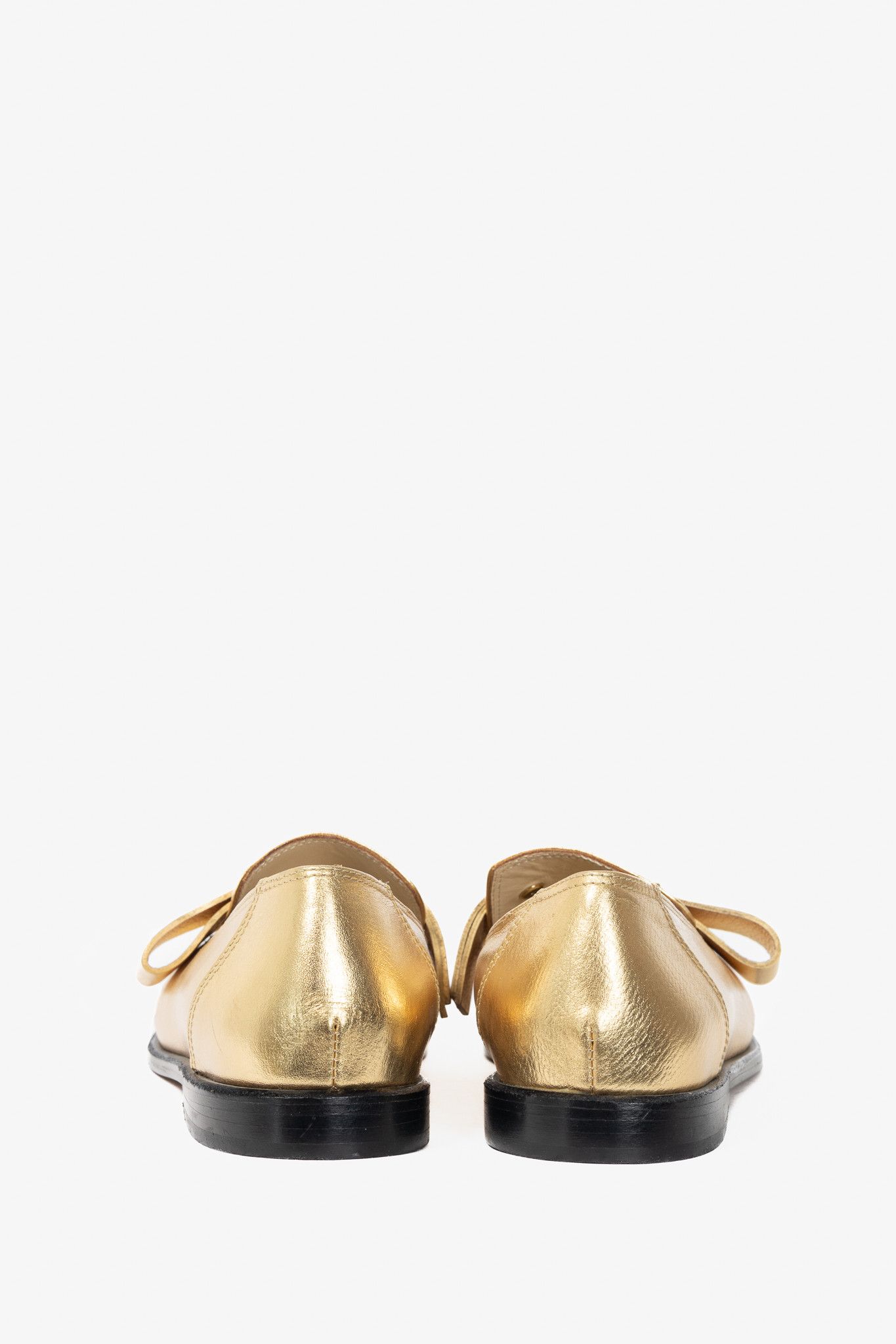 Tibi Tibi Morris Metallic Gold Leather Strap Loafers Size US 8 / IT 38 - 4 Thumbnail
