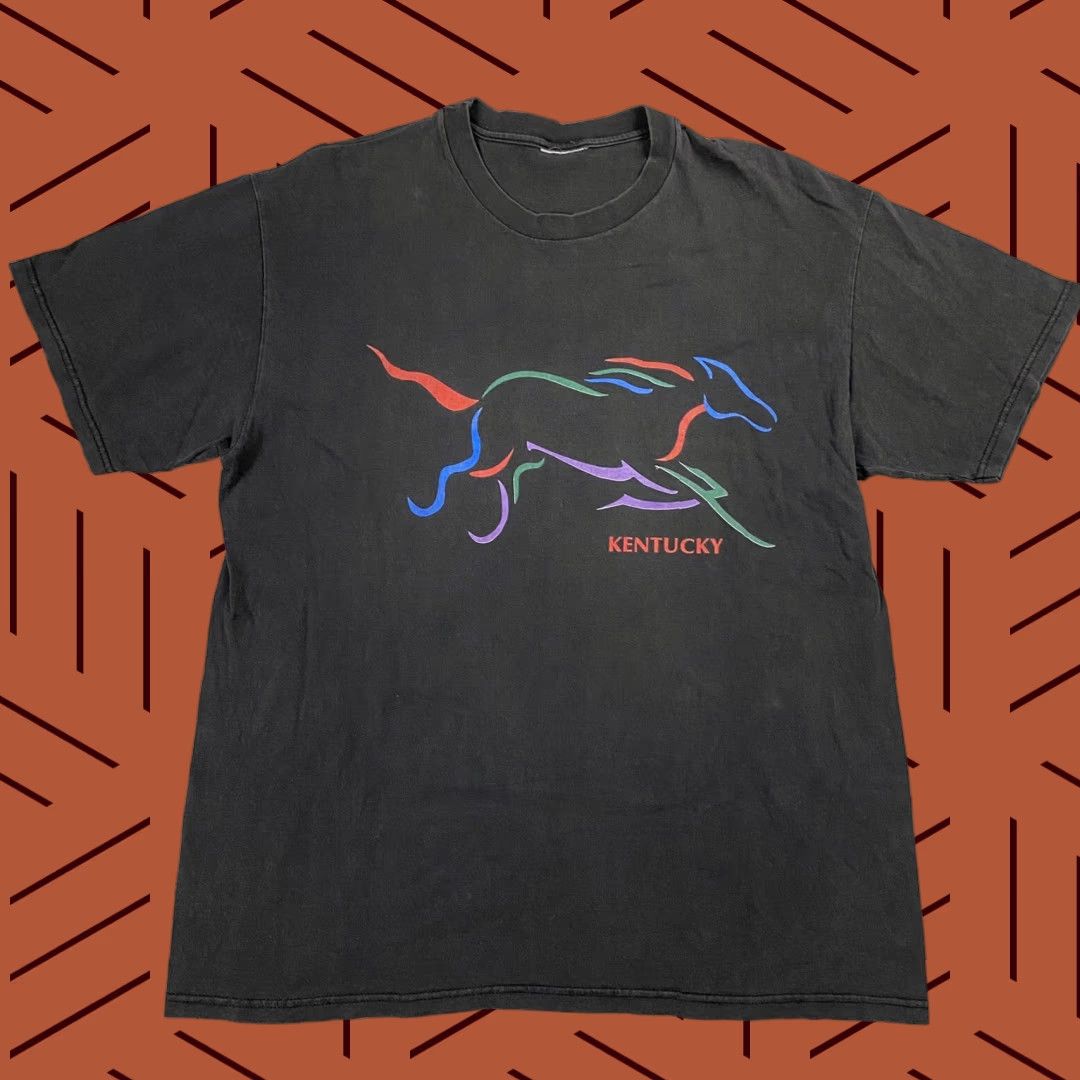 Vintage VTG 90s Kentucky Derby Shirt - Horse Graphic Print - Black - XL - Men's - Cotton Jersey - Crew Neck - Short Sleeve - Regular Fit - USA Made Size US XL / EU 56 / 4 - 1 Thumbnail