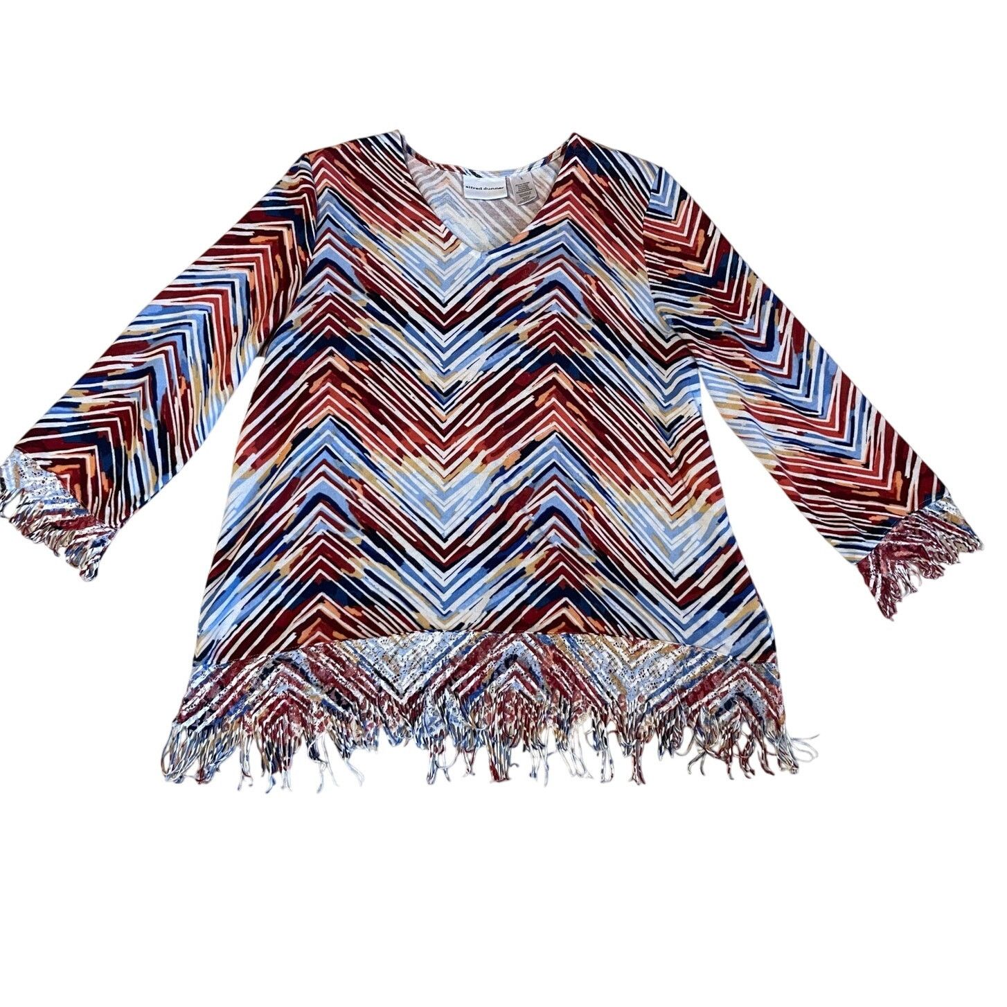 Other Alfred Dunner Boho Zig Zag Multicolor Fringe Blouse Large Size L / US 10 / IT 46 - 9 Thumbnail