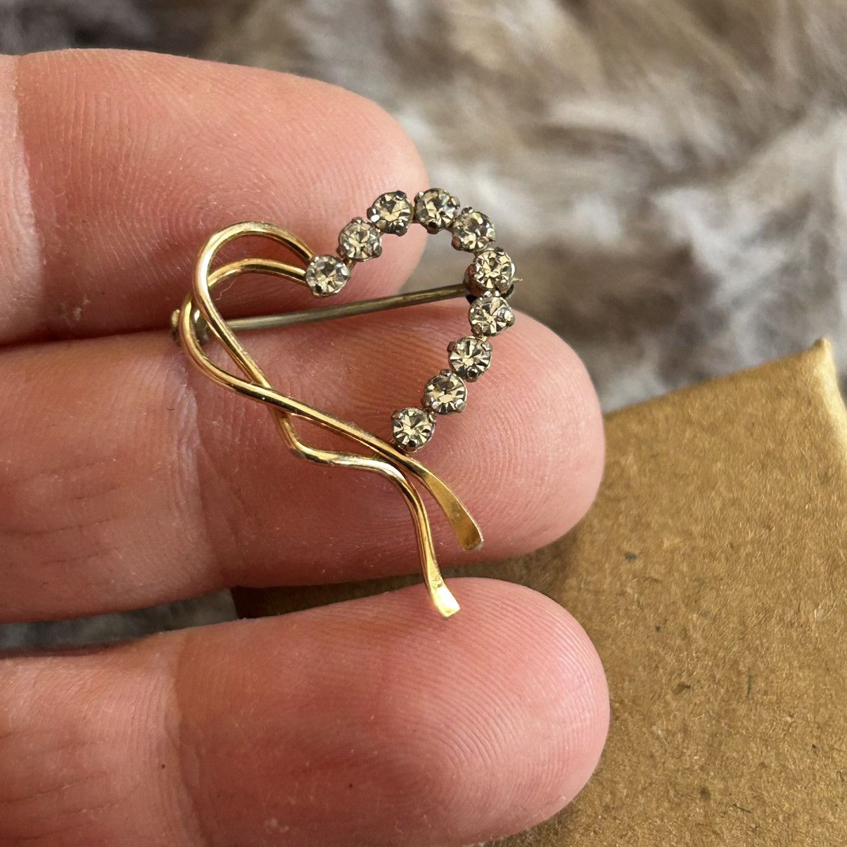 Vintage Vintage Krementz 14k gold filled clear stone heart brooch Size ONE SIZE - 2 Thumbnail