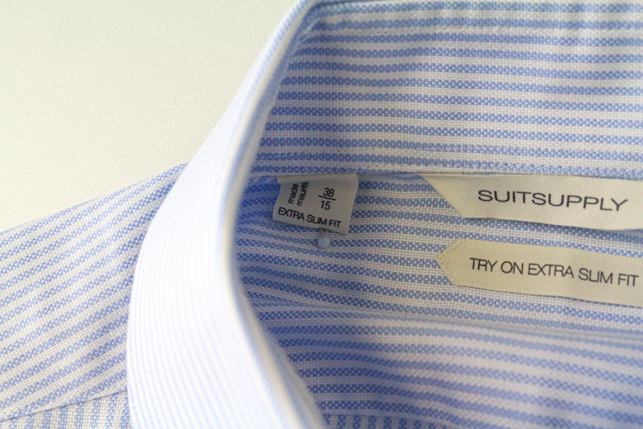 Suitsupply 38/15 Extra Slim Blue Cotton Stripe Shirt 79300 Size 38R - 5 Thumbnail