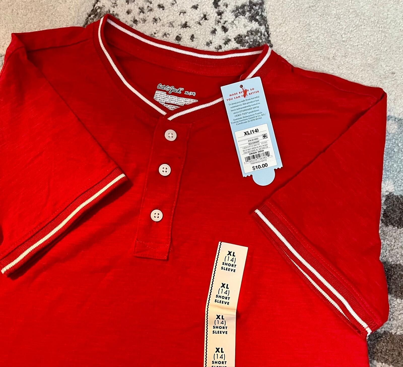 Other Kids XL 14 Red Henley Tee Short Sleeve NWT Unisex Size ONE SIZE - 1 Thumbnail