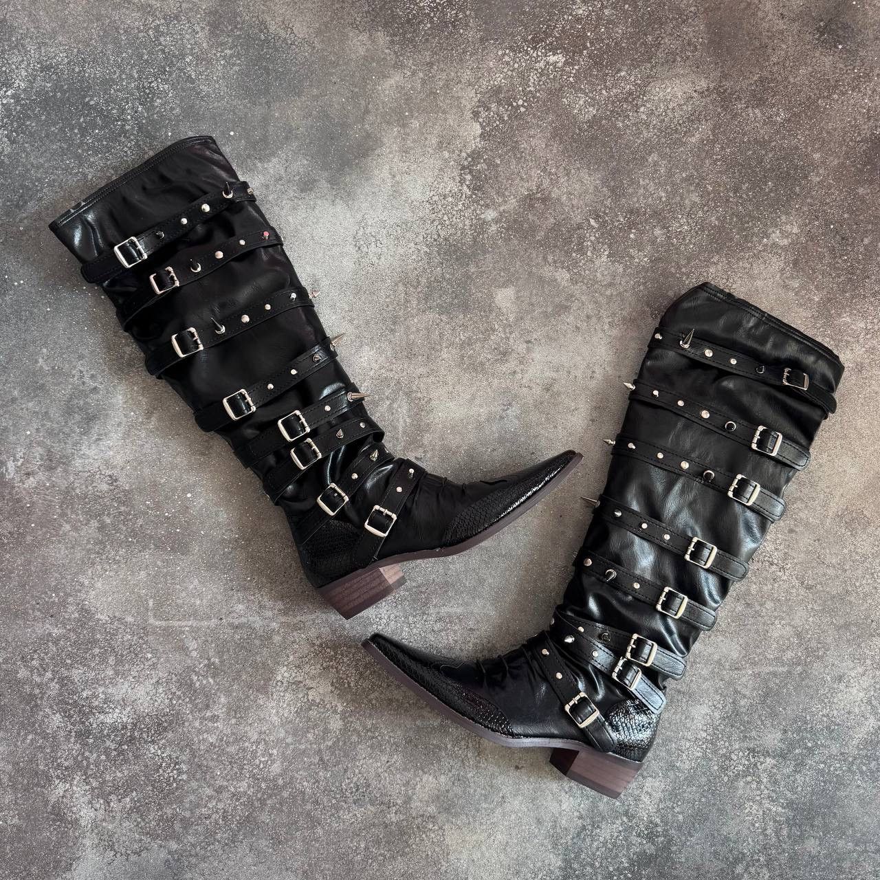 20471120 Avant Garde Goth Bondage Knee High Boots (rick owens style) Size US 8 / IT 38 - 1 Thumbnail