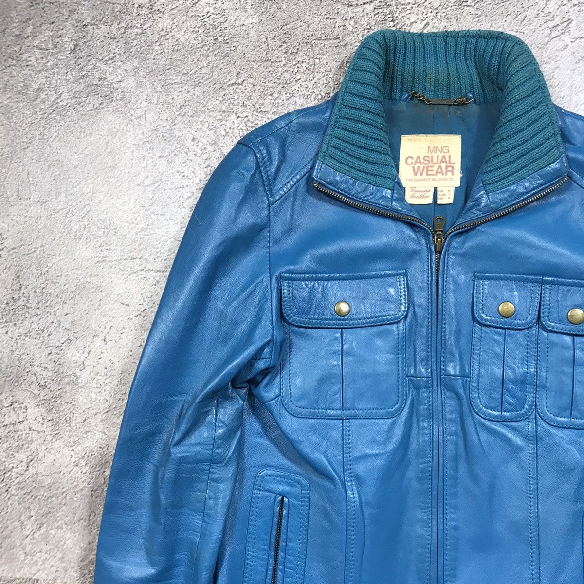 Vintage Vintage Blue Leather Jacket Workwear Streetwear 90s Logo M Size M / US 6-8 / IT 42-44 - 2 Thumbnail