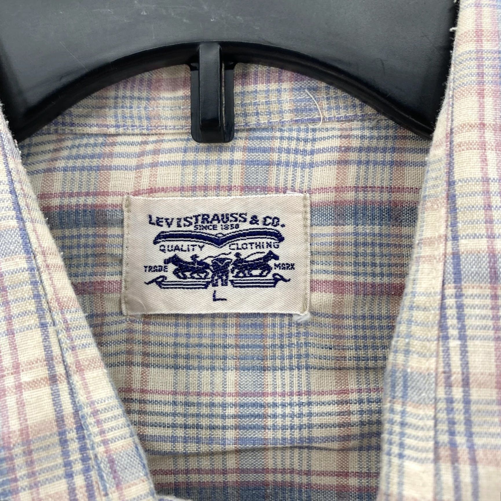 Levi's VINTAGE Levi's Pearl Snap Shirt Mens Large Gray Plaid Western Long Sleeve 70s Size US L / EU 52-54 / 3 - 4 Thumbnail
