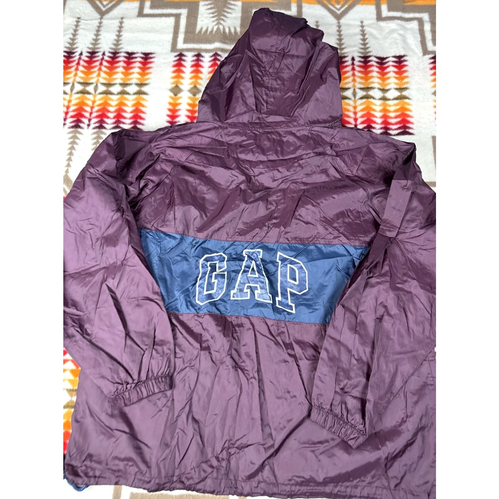 Gap VINTAGE Gap Jacket Windbreaker Anorak Hoodie Nylon Light Mens L Blue Maroon Sz L Mens Size US L / EU 52-54 / 3 - 4 Thumbnail