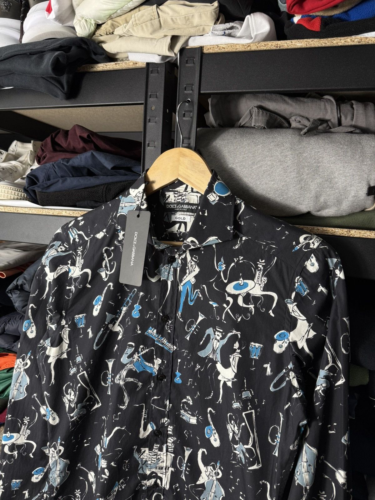 Dolce & Gabbana Dolce Gabbana GOLD Jazz Motif Shirt Button Up Black Cotton Size US XS / EU 42 / 0 - 3 Thumbnail