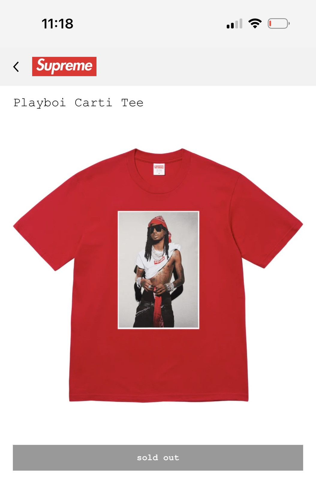 Supreme Playboi Carti Tee Red XLサイズ Supreme Playboi Carti Tee Red Men's - FW25 - US