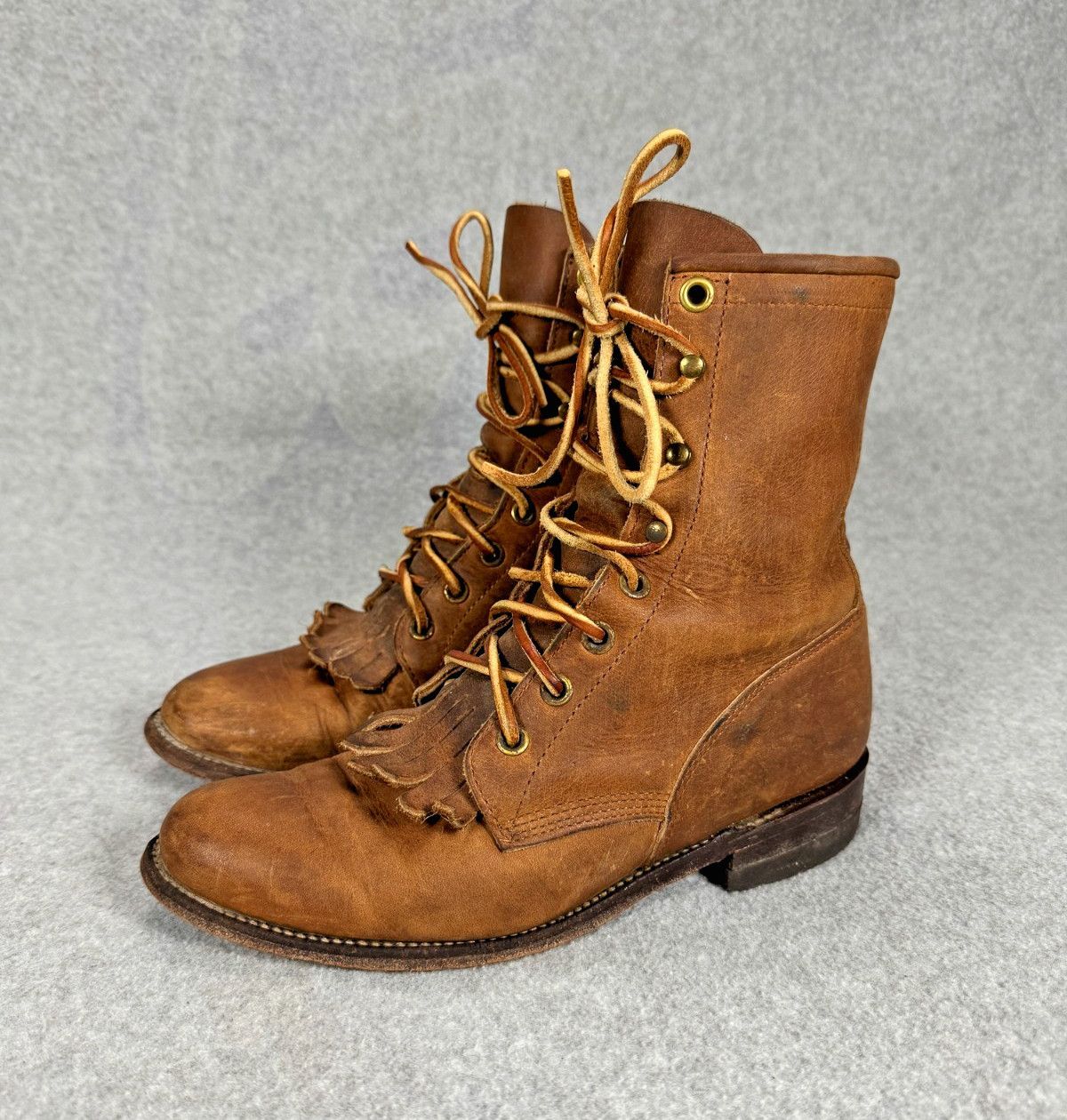 Justin Boots Justin Boots Womens 5 Brown Leather Lace Up Roper USA VTG Size US 5 / IT 35 - 1 Thumbnail