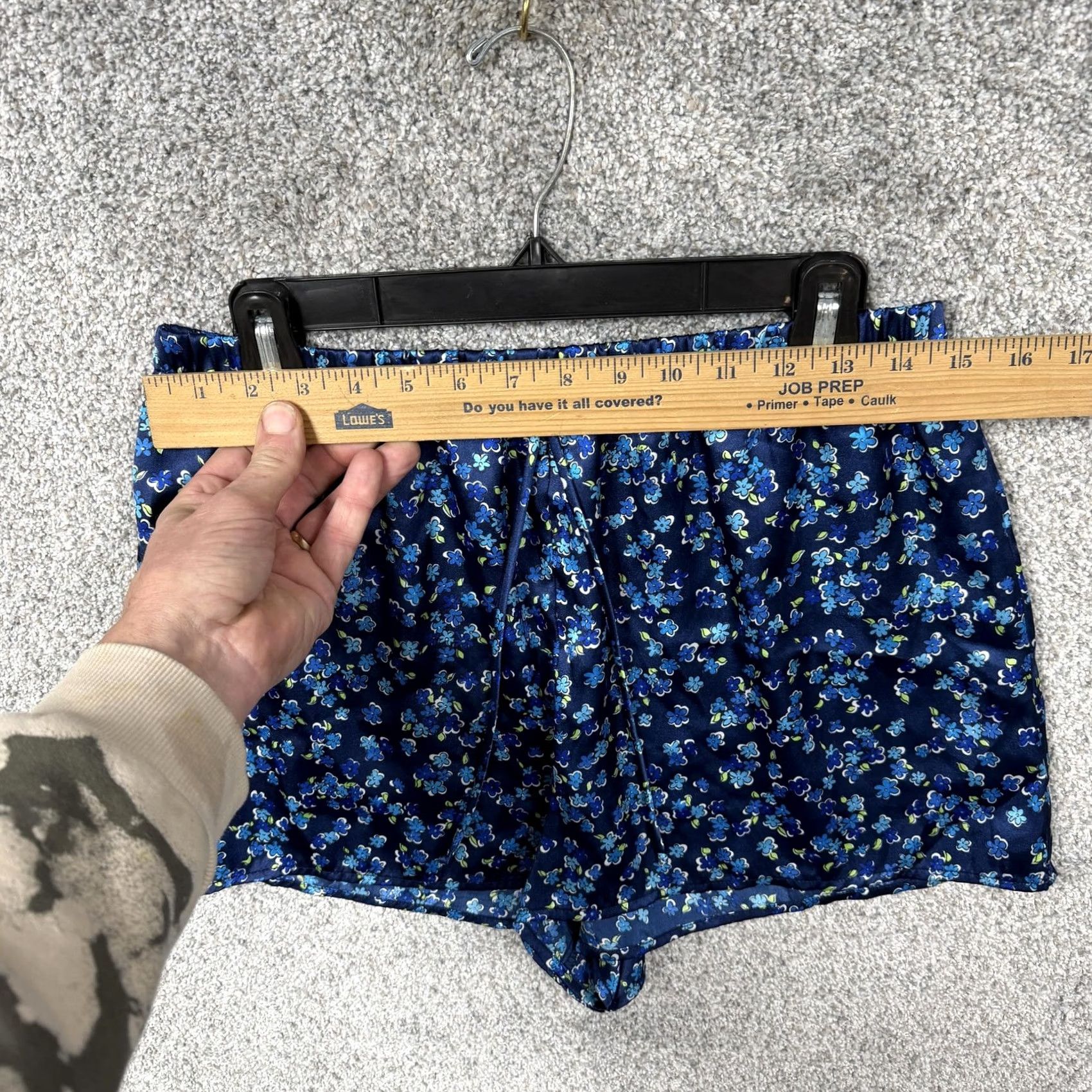 Vintage Satin Pajama Set Navy Floral 90s Grunge Y2K Womens L Slim Collared Short Sleeve Drawstring Shorts Size ONE SIZE - 7 Thumbnail