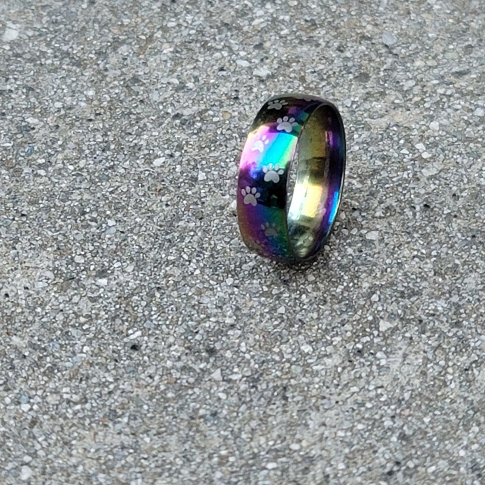 The Unbranded Brand Rainbow Paw Print Stainless Steel Ring Size ONE SIZE - 1 Thumbnail