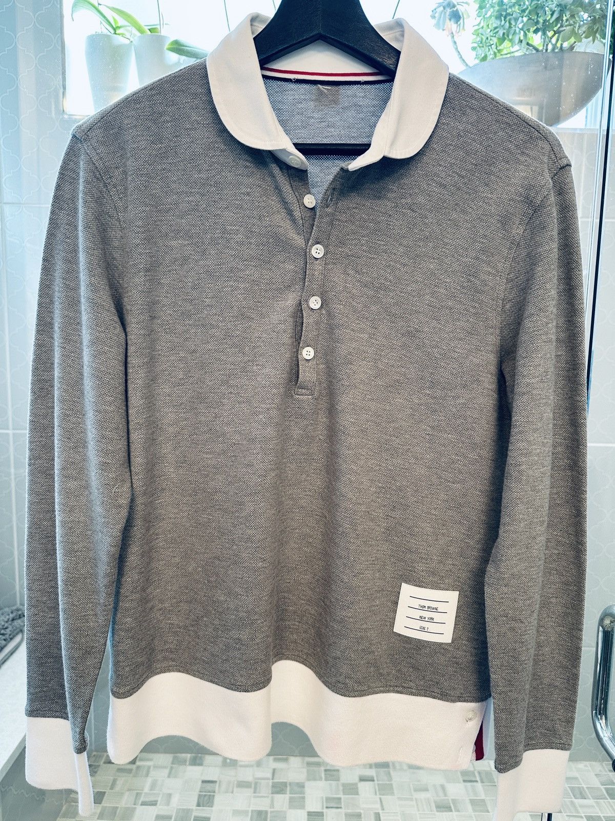 image of Thom Browne Rugby Shirt in Grey, Men's (Size Medium)