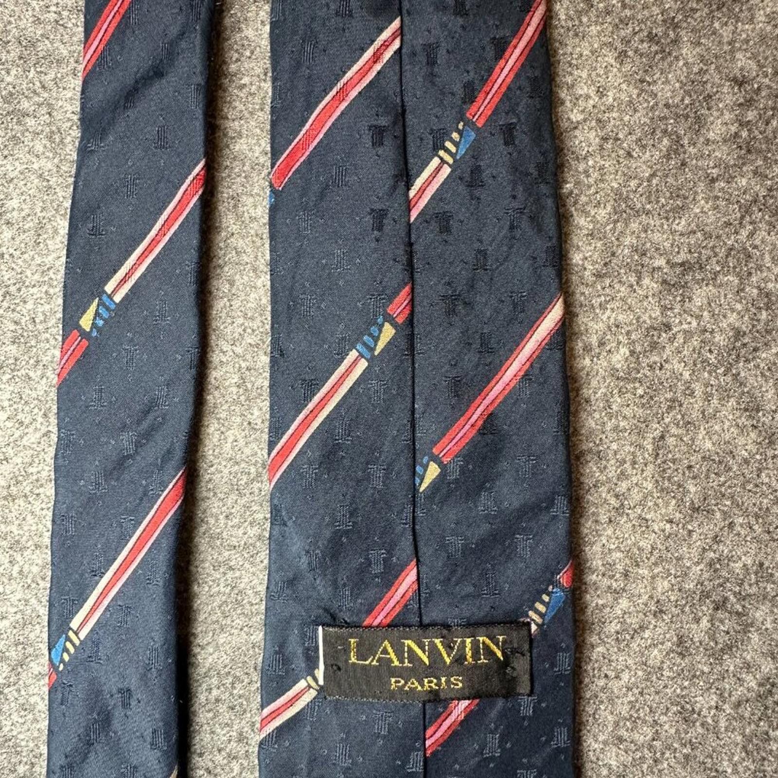 Lanvin Vintage Lanvin Paris Men’s Silk Tie – Navy with Red Stripe Size ONE SIZE - 9 Thumbnail