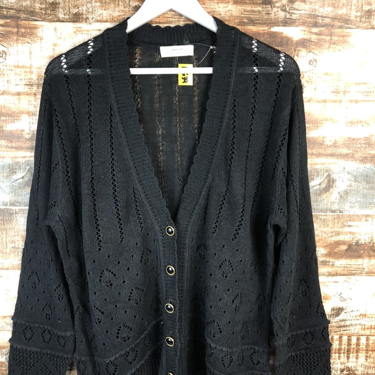 Homespun Knitwear × Japanese Brand Japanese Brand Black crochet Cardigan Knitwear #A1539 Size M / US 6-8 / IT 42-44 - 5 Thumbnail