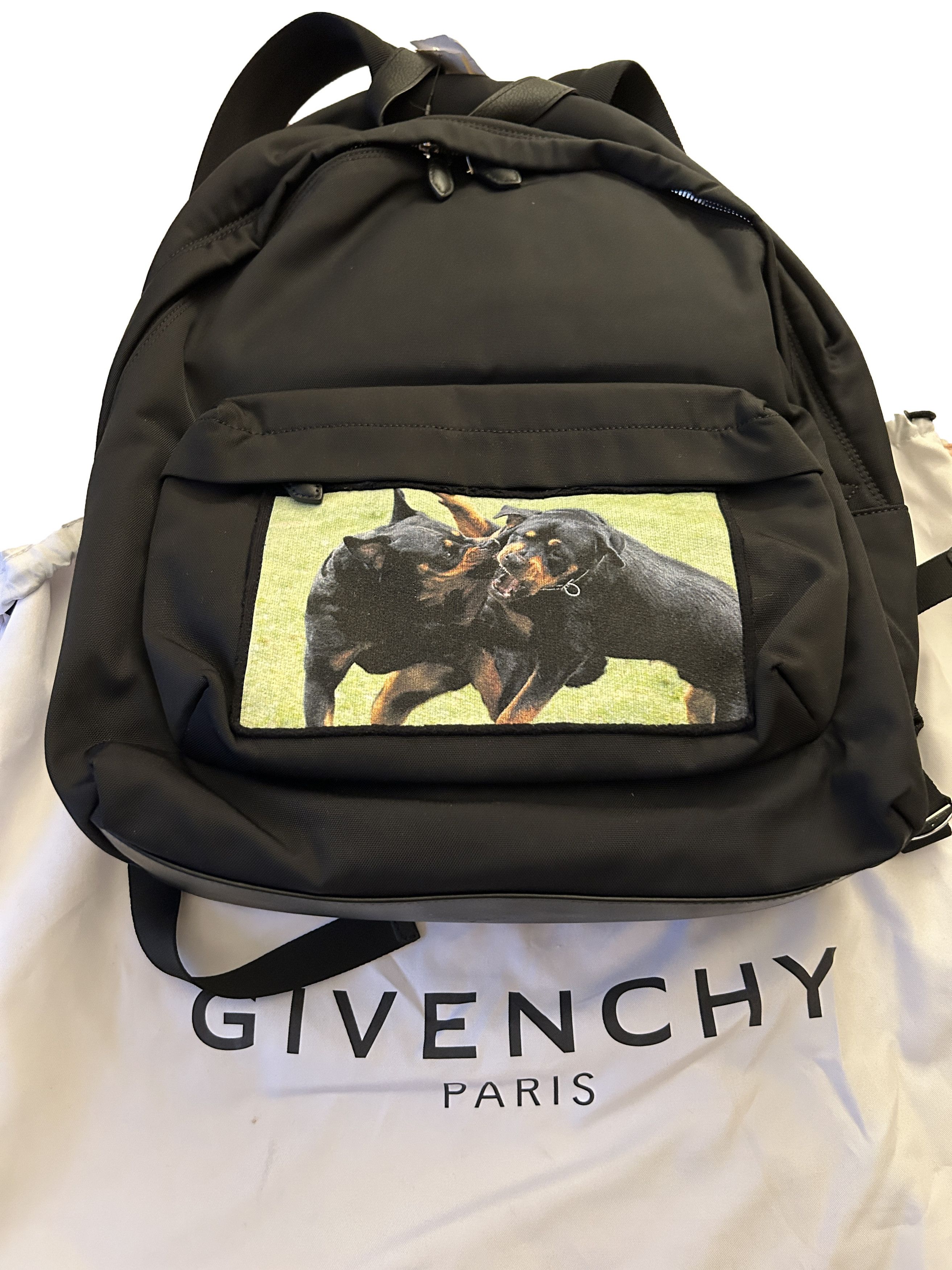 image of Givenchy Rottweiler Print Backpack Black Shell Nylon Bag, Men's