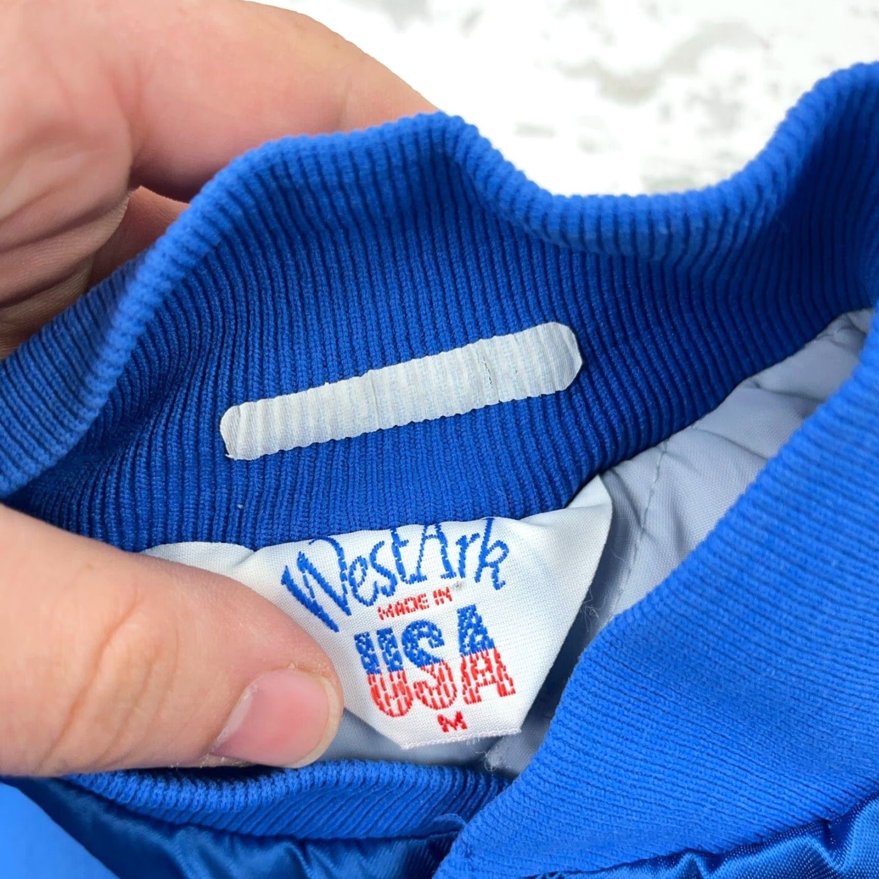 Vintage Vintage Satin Jacket Men Medium Blue Bomber USA 80s 90s Embroidered Logger Size US M / EU 48-50 / 2 - 4 Thumbnail