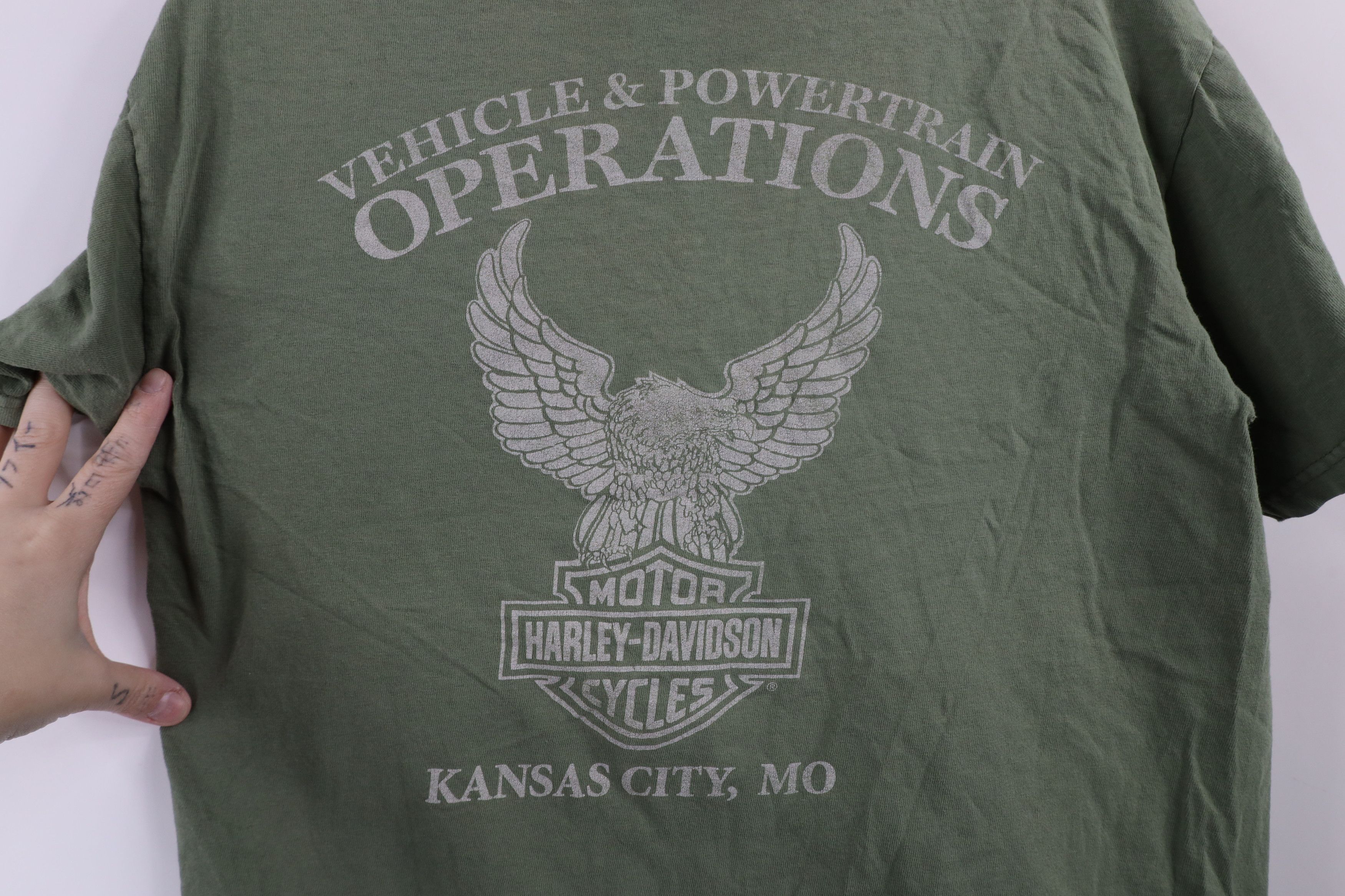 Harley Davidson × Vintage Vintage Harley Davidson Military Style T-Shirt Green Cotton Size US S / EU 44-46 / 1 - 11 Thumbnail