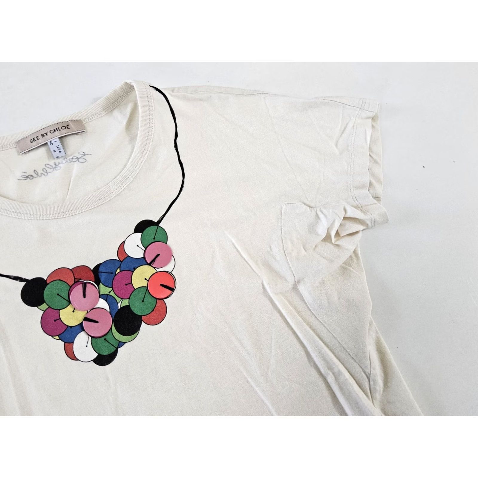 Vintage See By Chloe T-Shirt Short Sleeve Women Size 4 Ivory Cotton Size S / US 4 / IT 40 - 6 Thumbnail