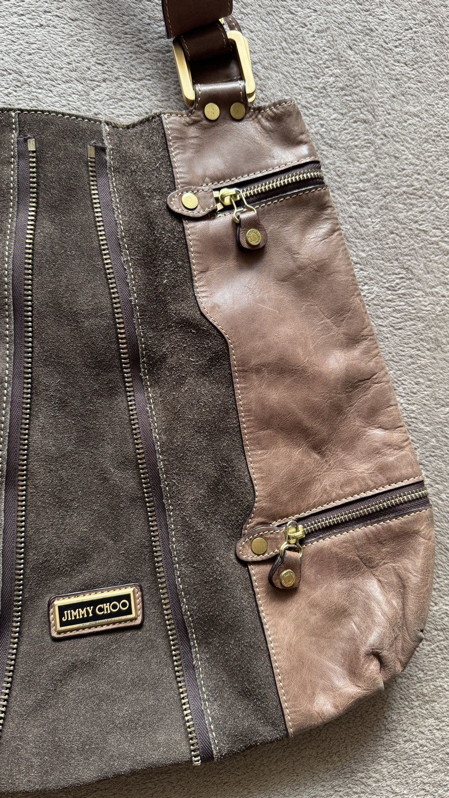 Jimmy Choo Brown Leather Suede Mona Tote Bag Pre‑Owned Luxury Handbag Size ONE SIZE - 4 Thumbnail