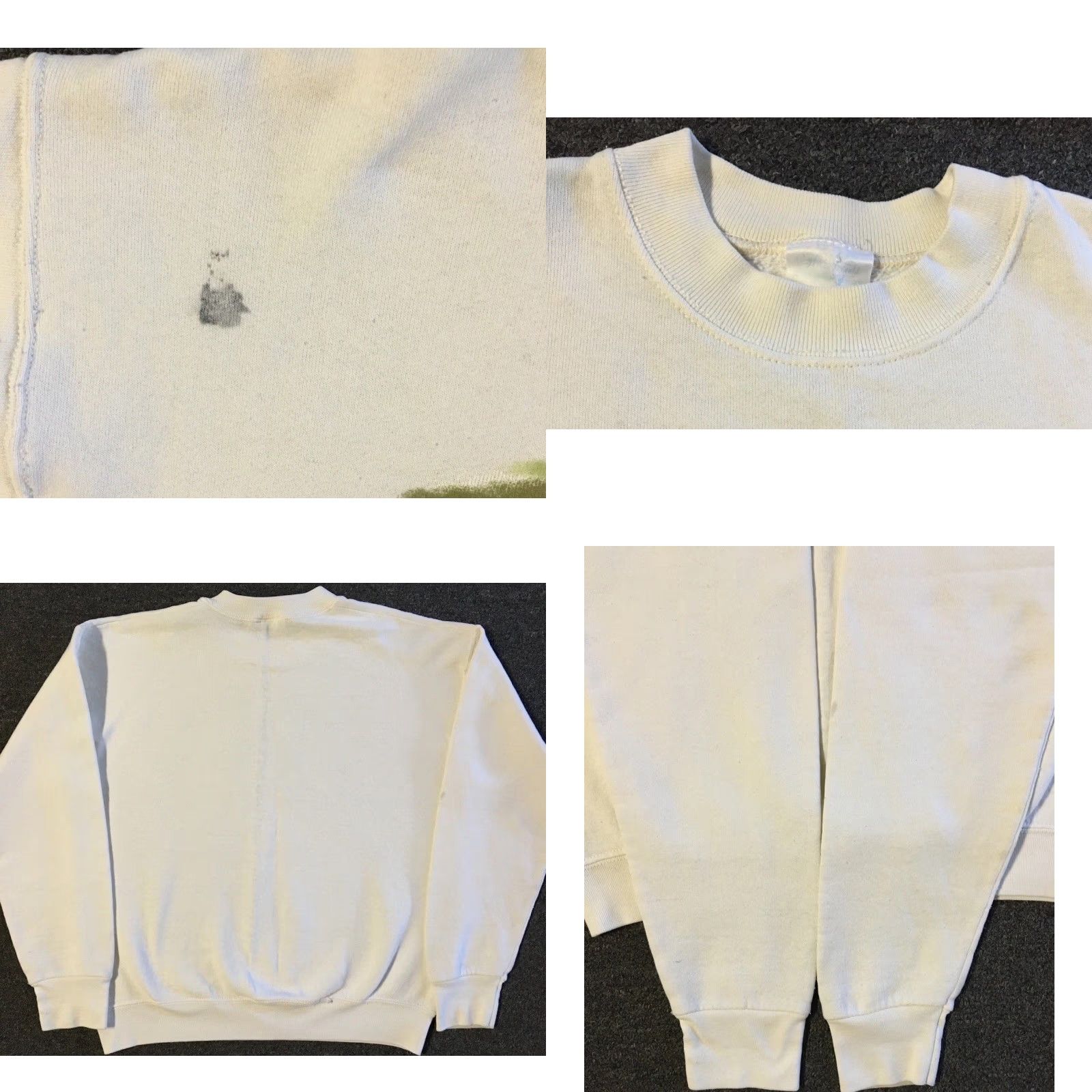Vintage VINTAGE Cat Faded Distress 90s Sweatshirt XS - Surf/Hoodie - White - Pet/Animal Abstract Art - 80s 90s Retro Size US XS / EU 42 / 0 - 8 Thumbnail