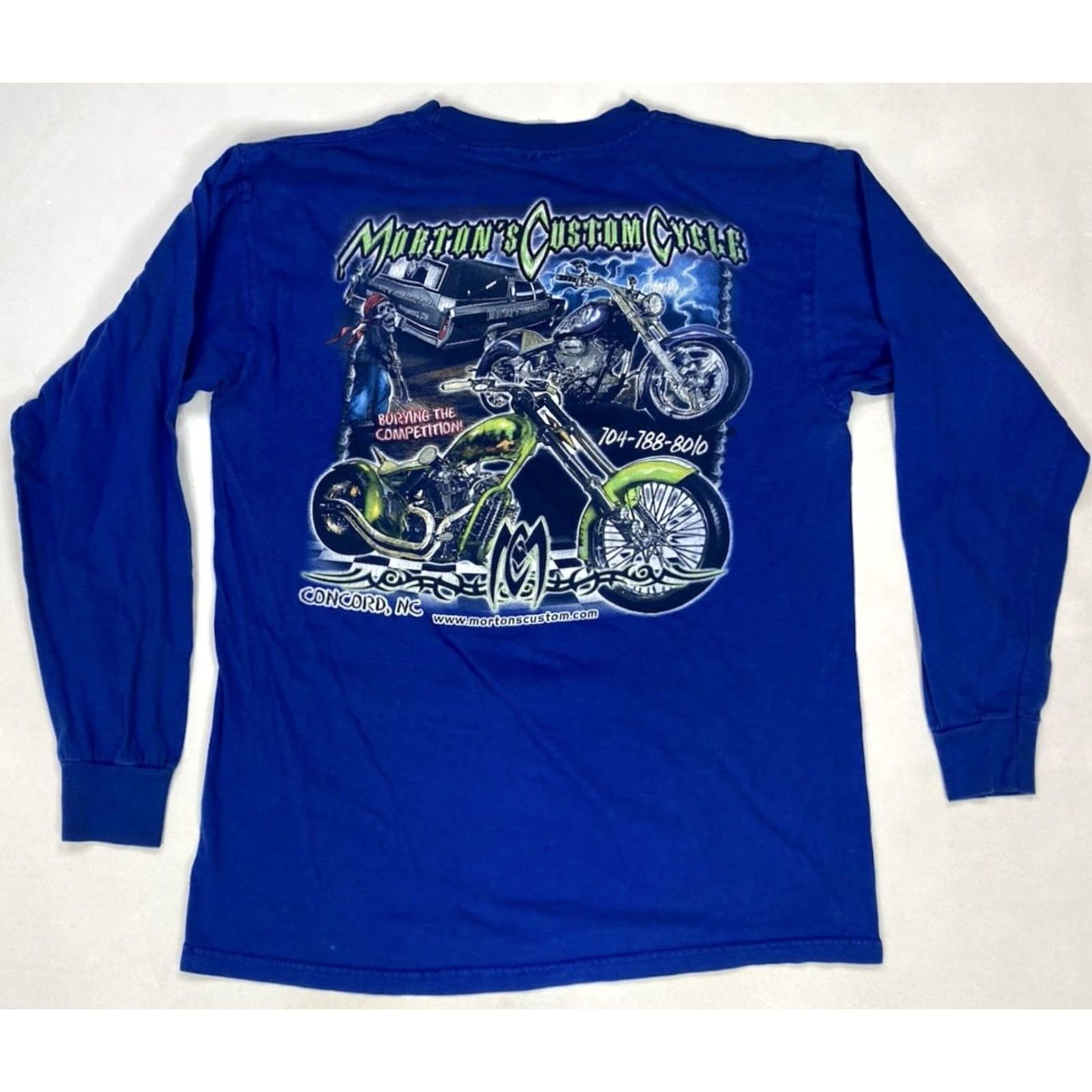 Vintage VINTAGE Morton's Custom Cycle Motorcycle Graphic T-shirt Men Large Blue Size US L / EU 52-54 / 3 - 2 Thumbnail
