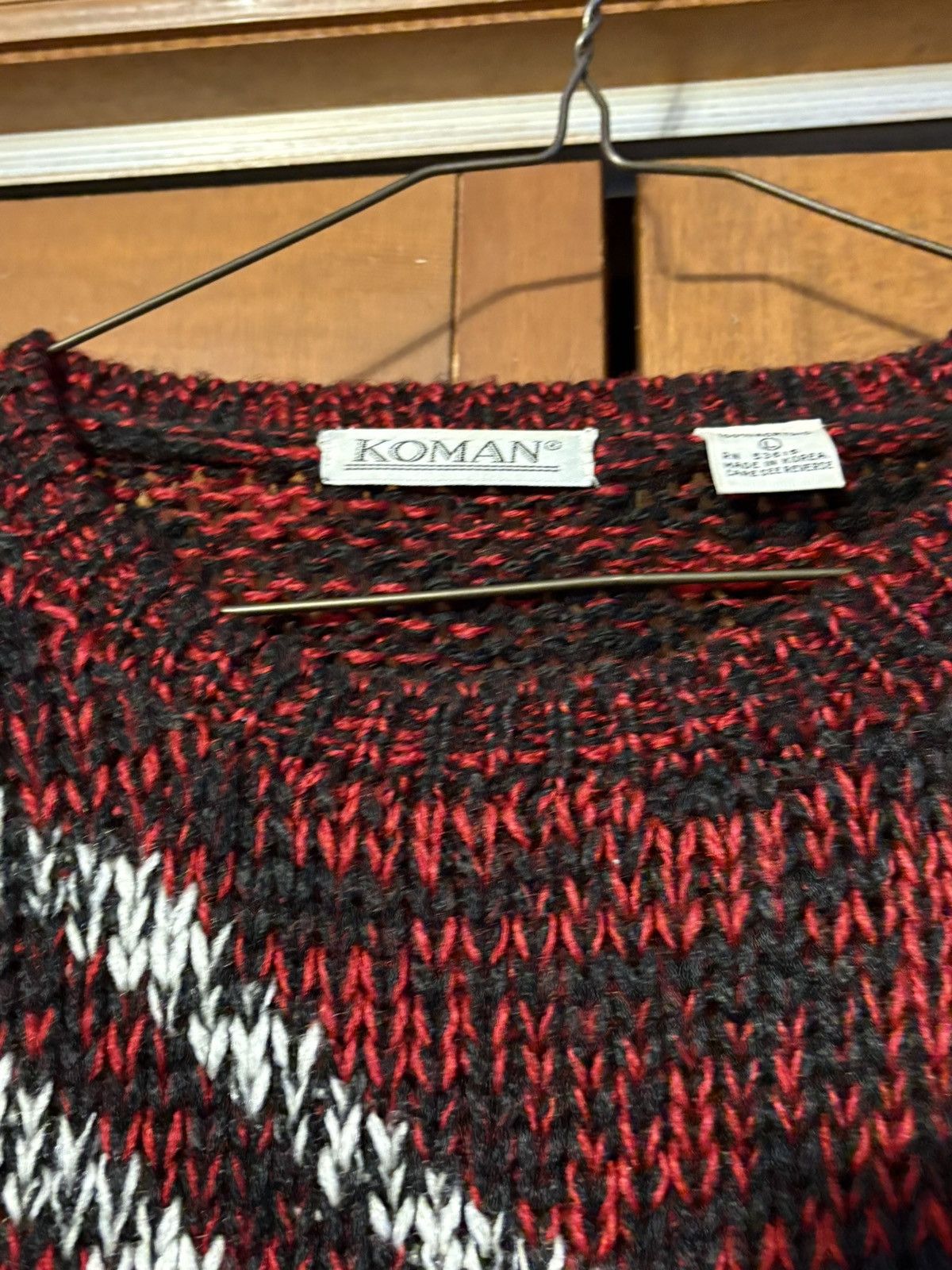 Koman VTG Koman Sweater Men's Medium Red Black Geometric Knit Size US L / EU 52-54 / 3 - 3 Thumbnail