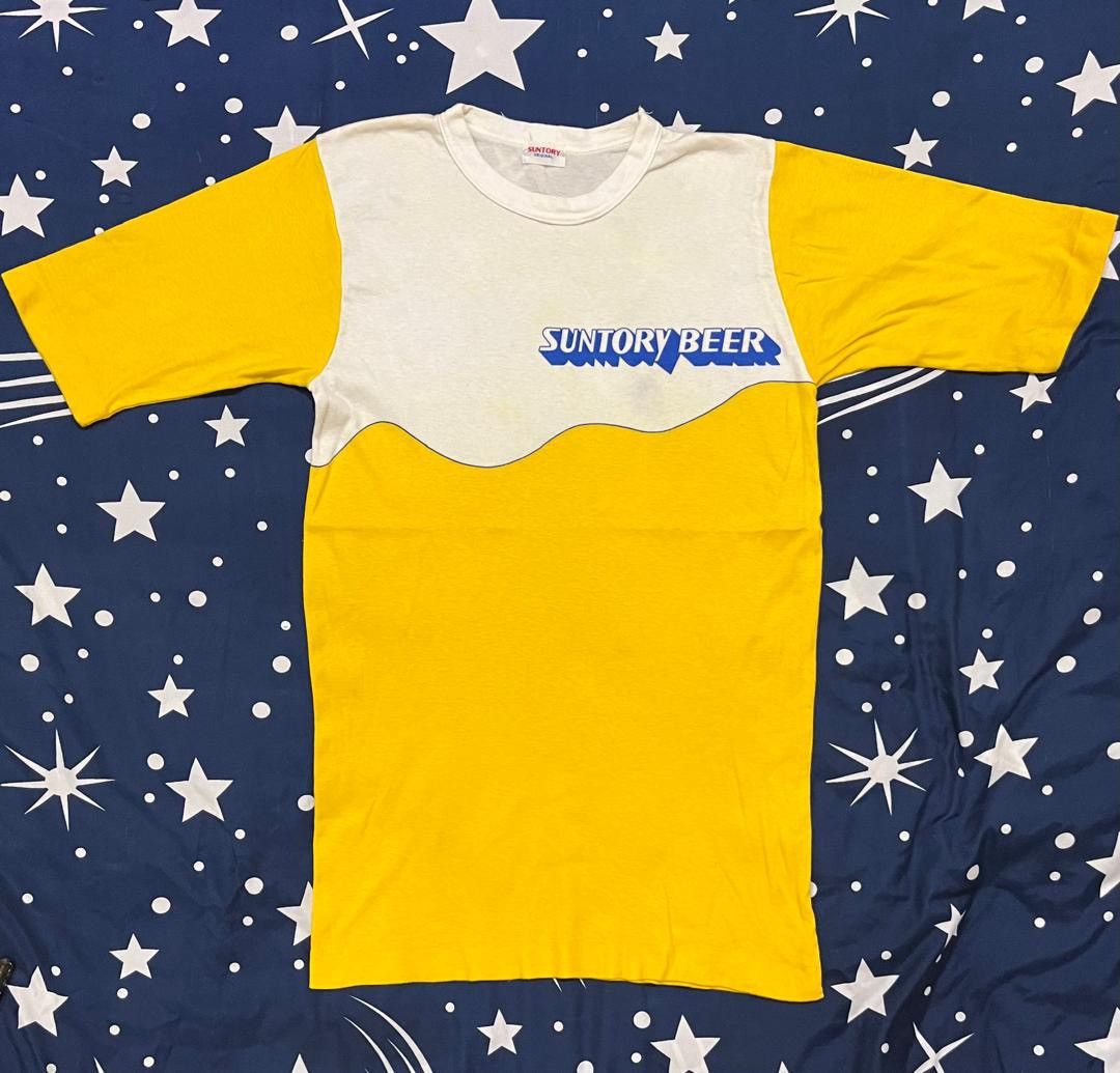image of Vintage 80's Suntory Beer T-Shirt in White/Yellow, Men's (Size XS)