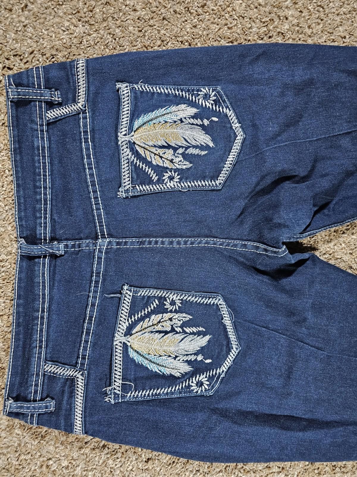 Unknown London Feather embroidery pockets Large blue jeans APPROX 30x31 Size 36" / US 14 / IT 50 - 9 Thumbnail