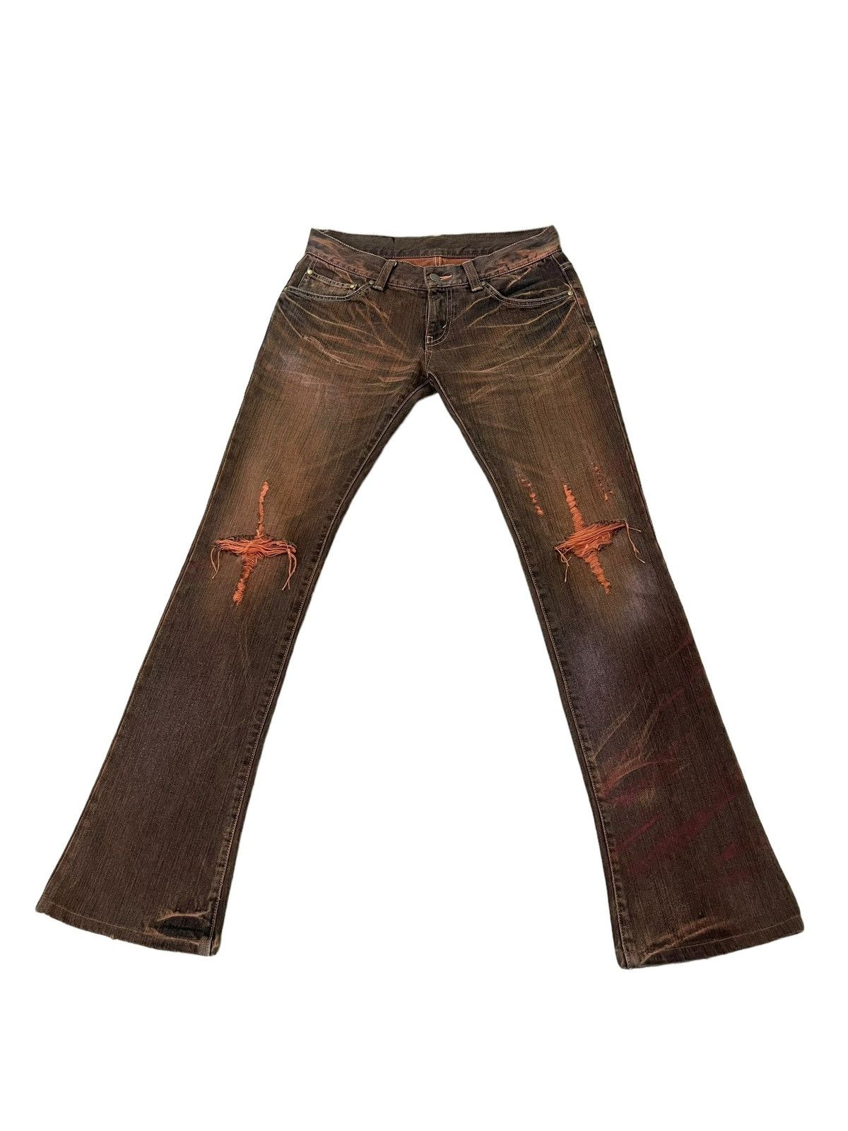 Japanese Brand Flare Jeans Tornado Mart Faded Distress Slim Mud Wash 8🟦7 Size US 30 / EU 46 - 2 Thumbnail