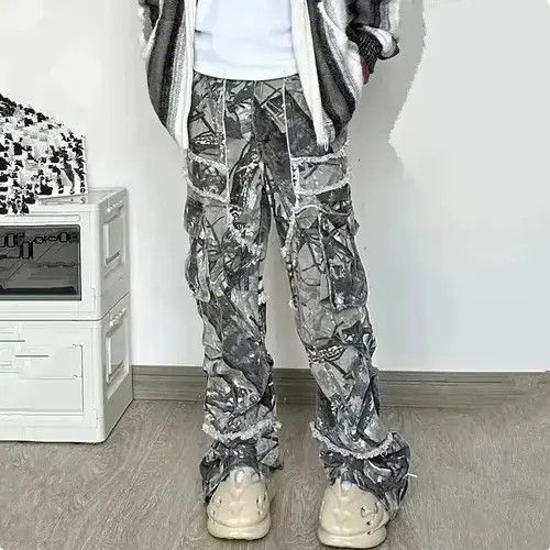 Jean Grey Flared Camo Jeans Cargo Pant Size US 33 - 1 Thumbnail