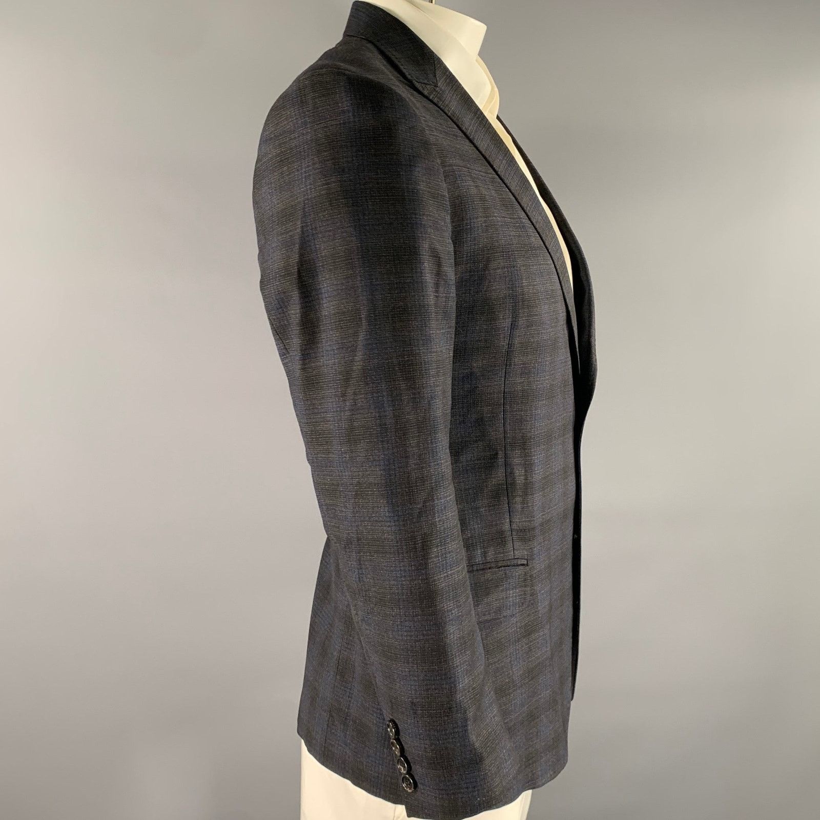 Gucci GUCCI 42 Grey Blue Ombre Plaid Wool Blend Sport Coat Size 42R - 3 Thumbnail