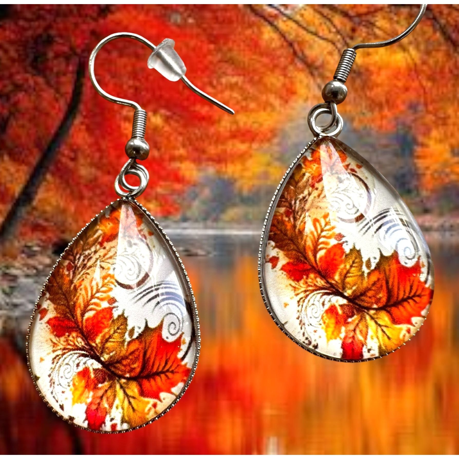 Handmade Fall Leaves Earrings New Teardrop Thanksgiving Dangle Hooks Size ONE SIZE - 1 Thumbnail