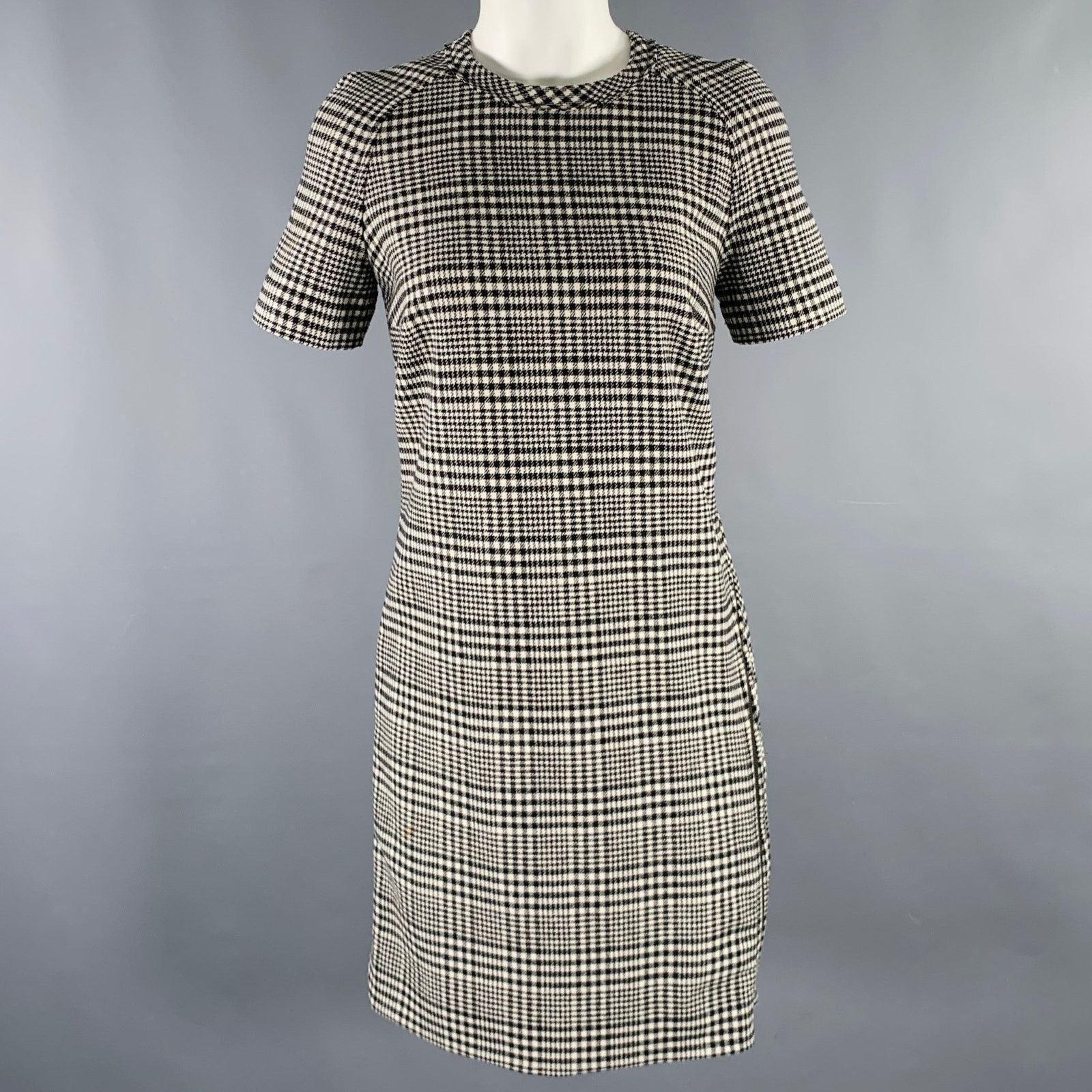Lanvin Size 4 Black White Wool Blend Houndstooth Short Sleeve Dress Size S / US 4 / IT 40 - 1 Thumbnail