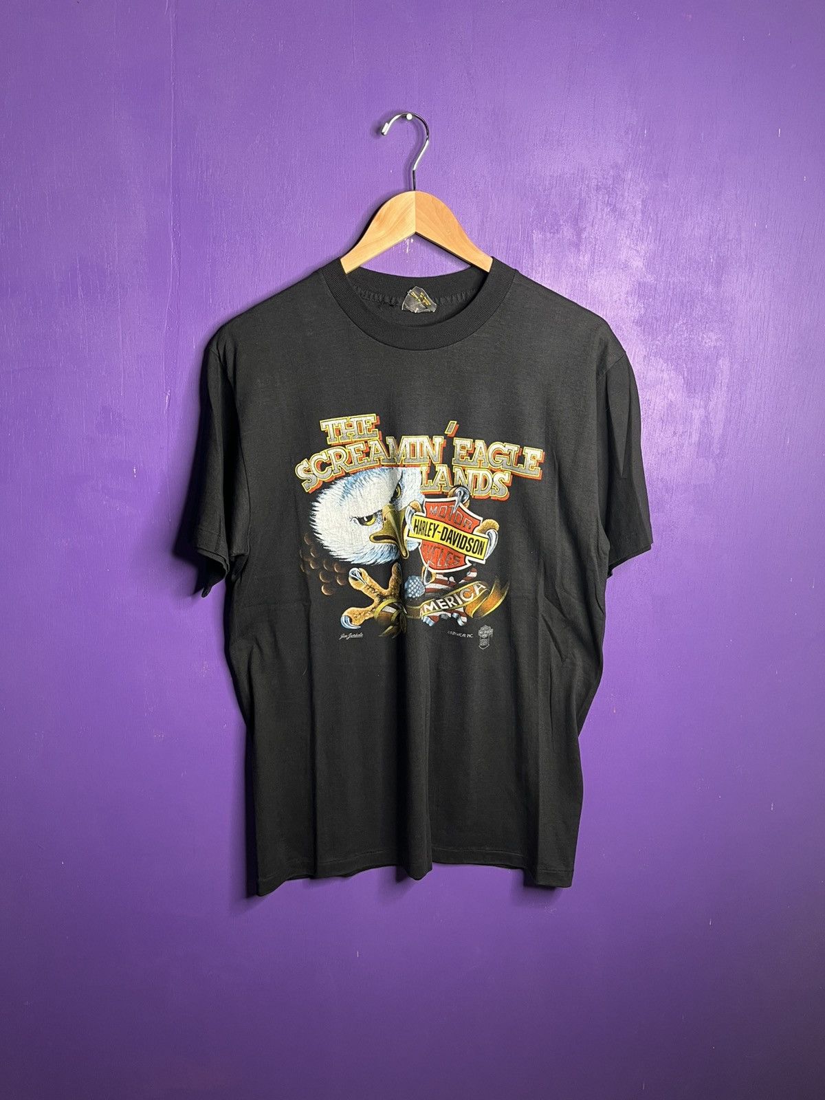 Harley Davidson × Vintage Vintage 80s Harley Davidson screaming eagle lands t-shirt Size US L / EU 52-54 / 3 - 1 Thumbnail