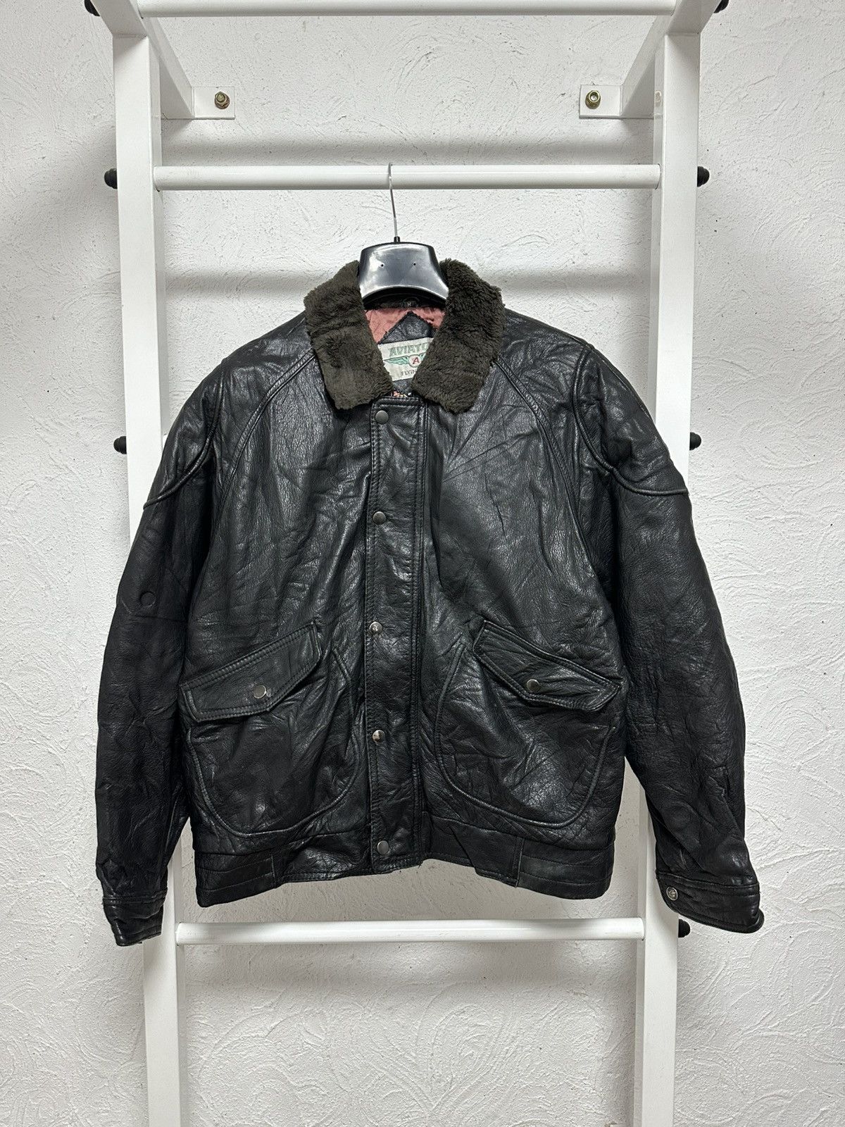 Vintage Avant-Garde Leather Jacket Oversized Aviator Flying M Size Size US M / EU 48-50 / 2 - 2 Thumbnail