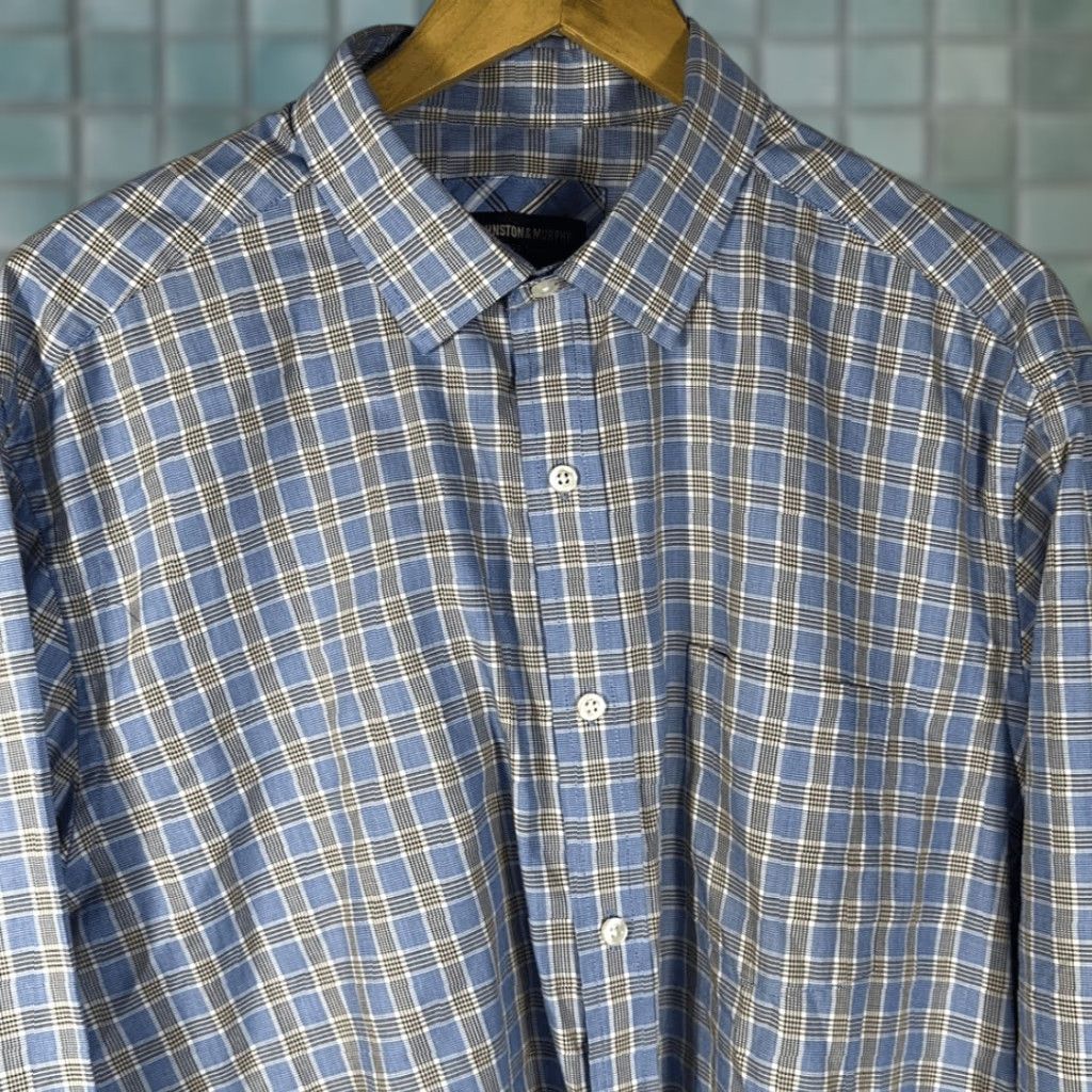 Johnston & Murphy Johnston & Murphy Plaid Button-Down Shirt XL Cotton Blue Multicolor Men Regular Long Sleeve Size US XL / EU 56 / 4 - 1 Thumbnail