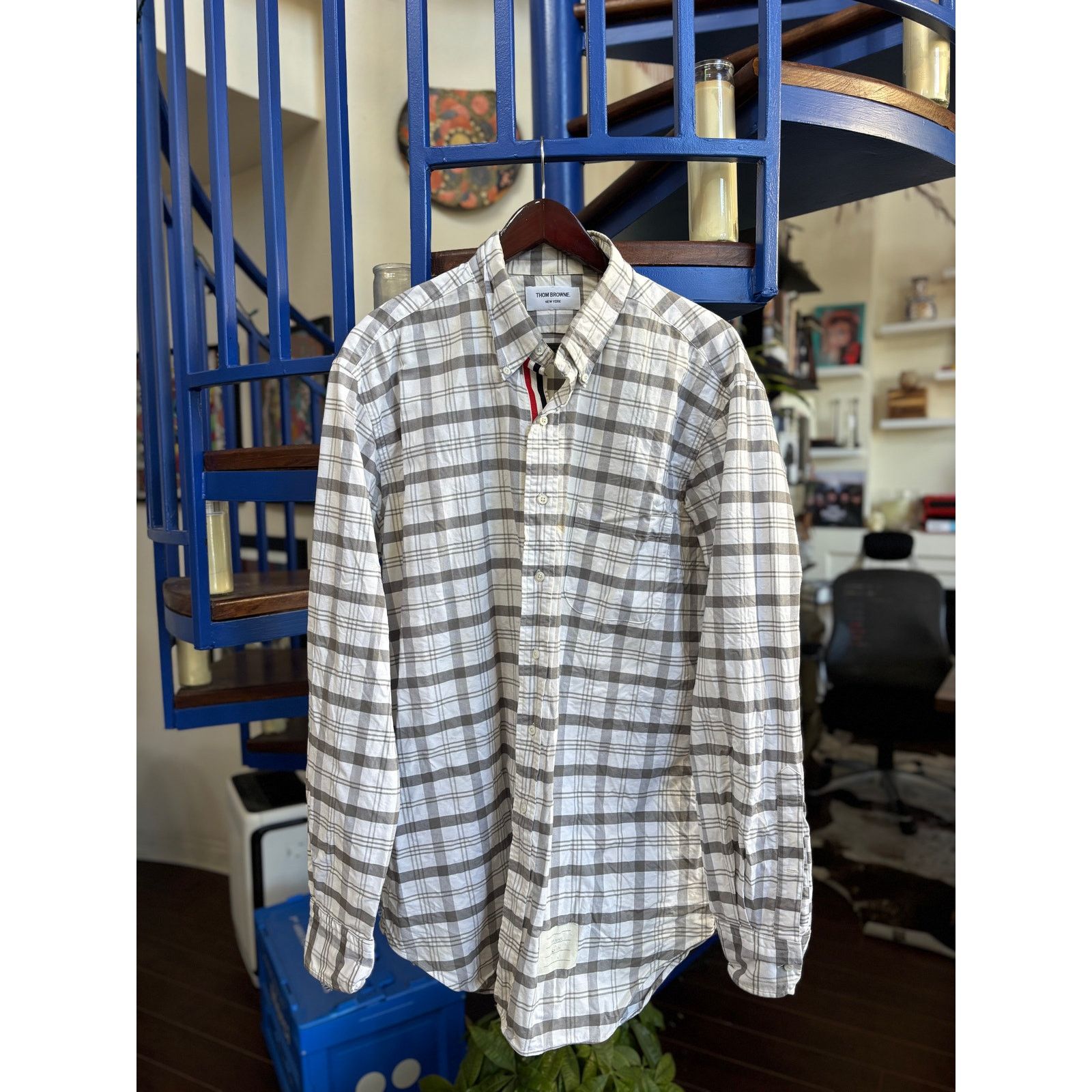 Thom Browne Thom Browne Grey Plaid Button-Up Shirt Size 5 XXL Size US XXL / EU 58 / 5 - 1 Thumbnail