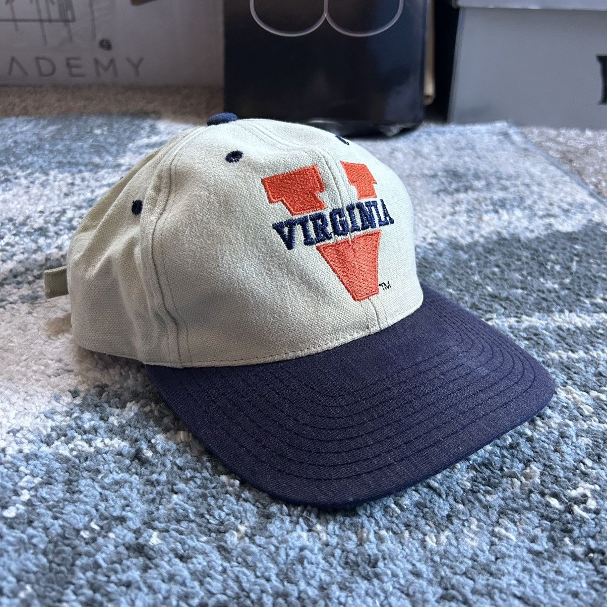 Vintage 80s UVA ViRGiNiA CAVALiERS WOVEN CANVAS DAD CAP CREAM NAVY Size ONE SIZE - 1 Thumbnail