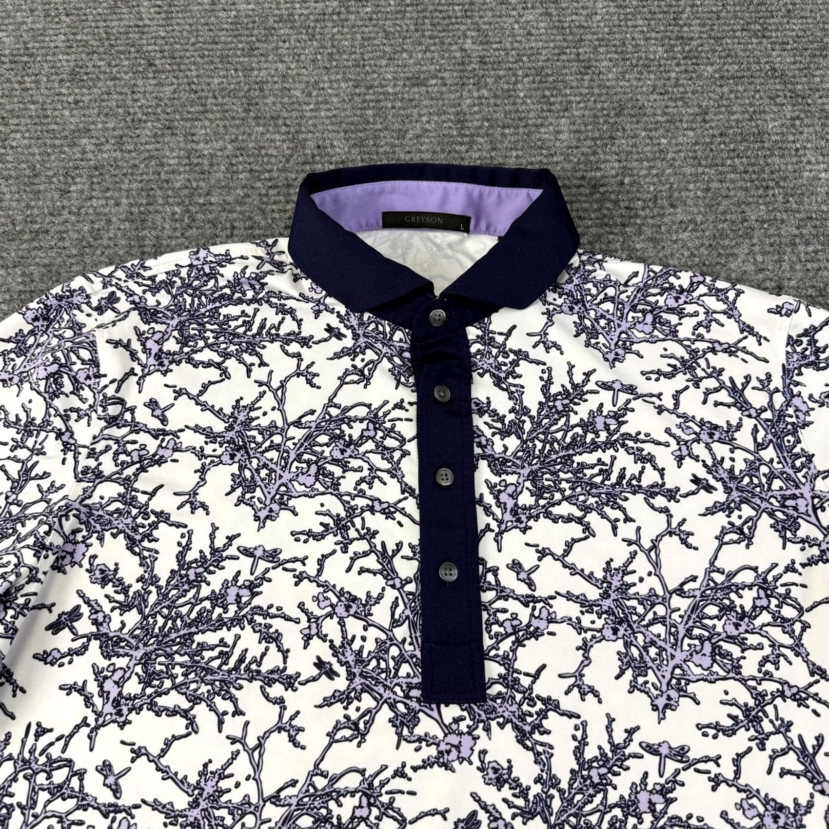 Vintage Greyson Polo Shirt Mens Large Purple Floral Golf Performance Stretch Wolf Logo Size US L / EU 52-54 / 3 - 3 Thumbnail