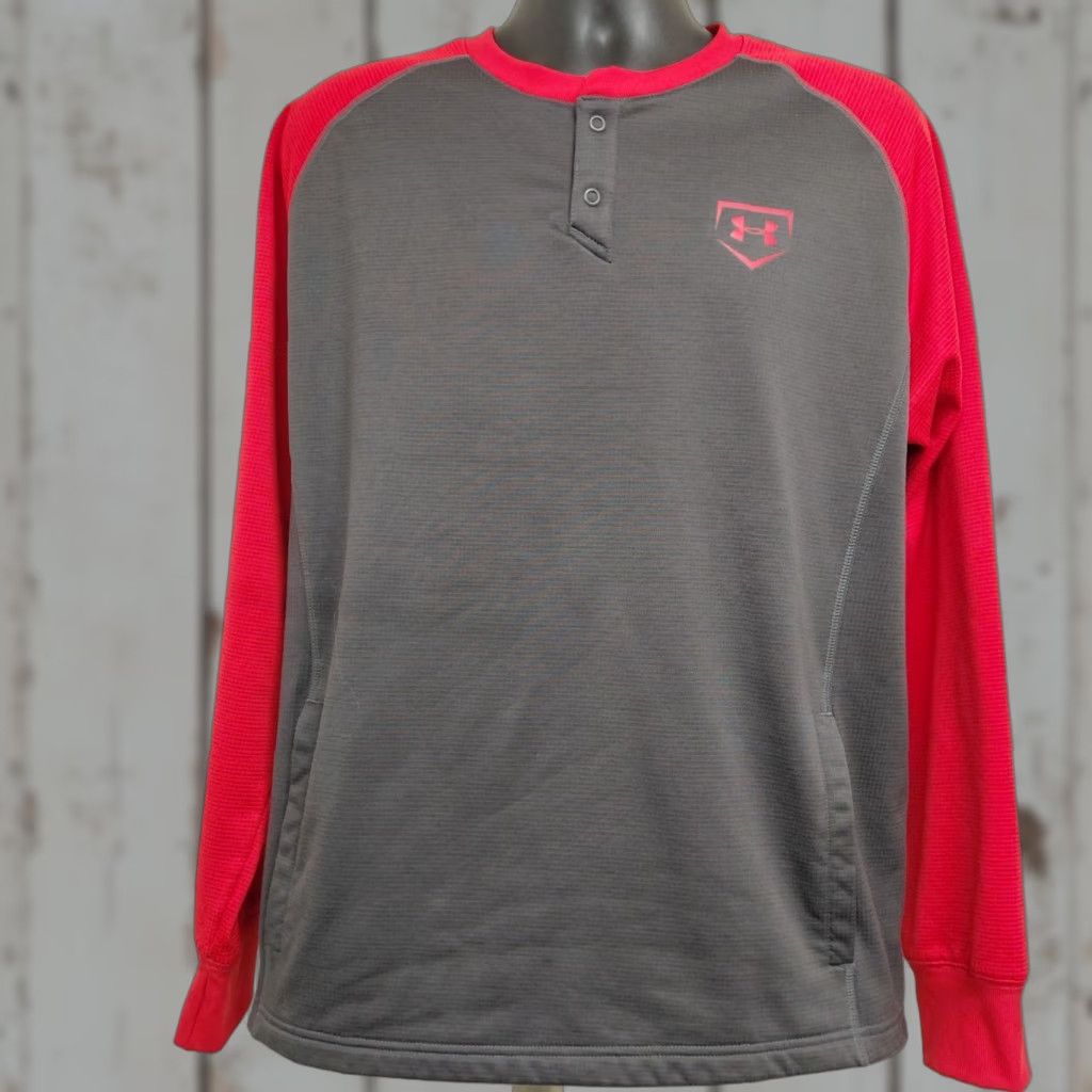 Under Armour UNDER ARMOUR Baseball Shirt Mens Large Long Sleeve Henley Carbon/Red Training Activewear Shirt Mens L Carbon Heather Red Size US L / EU 52-54 / 3 - 1 Thumbnail