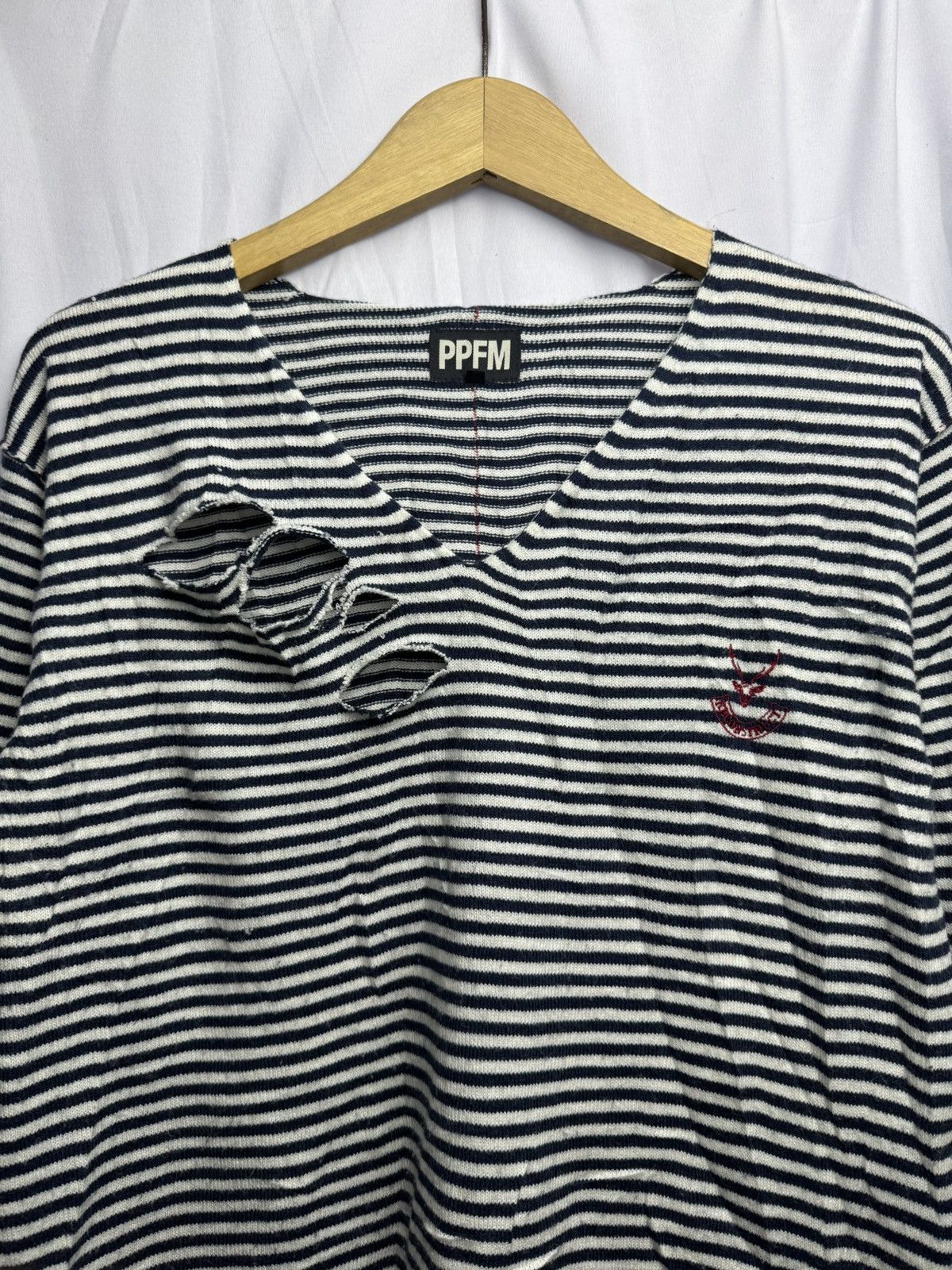 Hysteric Glamour × Japanese Brand × PPFM PPFM Distressed Stripe Long Sleeve Knit Size US M / EU 48-50 / 2 - 3 Thumbnail